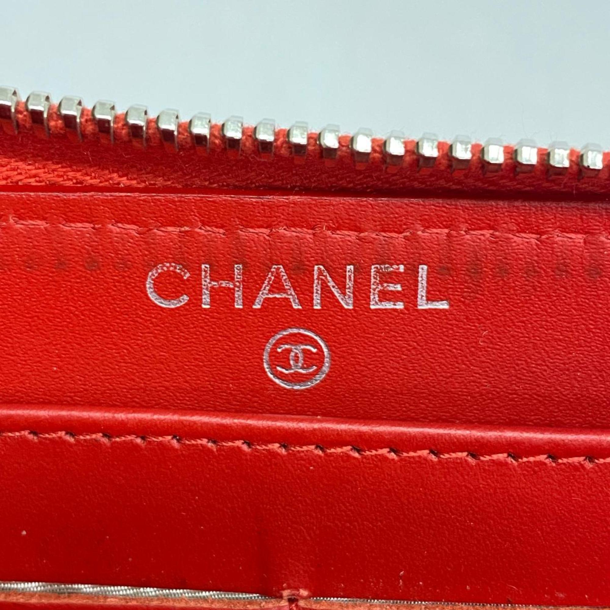 シャネル(Chanel) シャネル 長財布 マトラッセ パテントレザー レッド   メンズ レディース