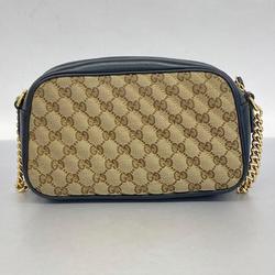 グッチ(Gucci) グッチ ショルダーバッグ GGキャンバス GGマーモント 447632 キャンバス レザー ブラック ベージュ   レディース