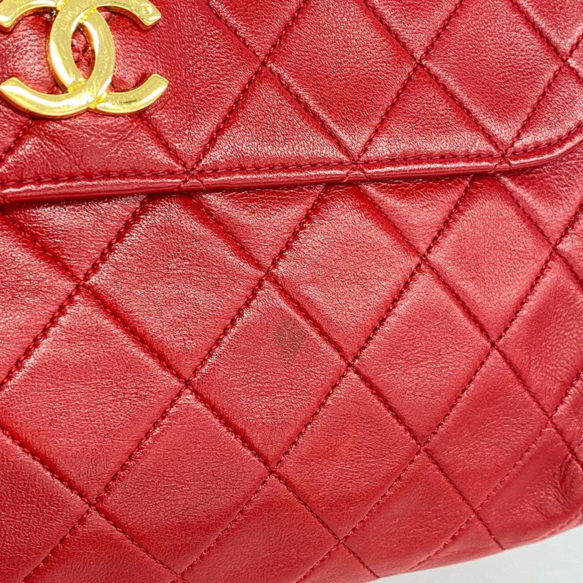 シャネル(Chanel) シャネル ショルダーバッグ マトラッセ チェーンショルダー ラムスキン レッド   レディース