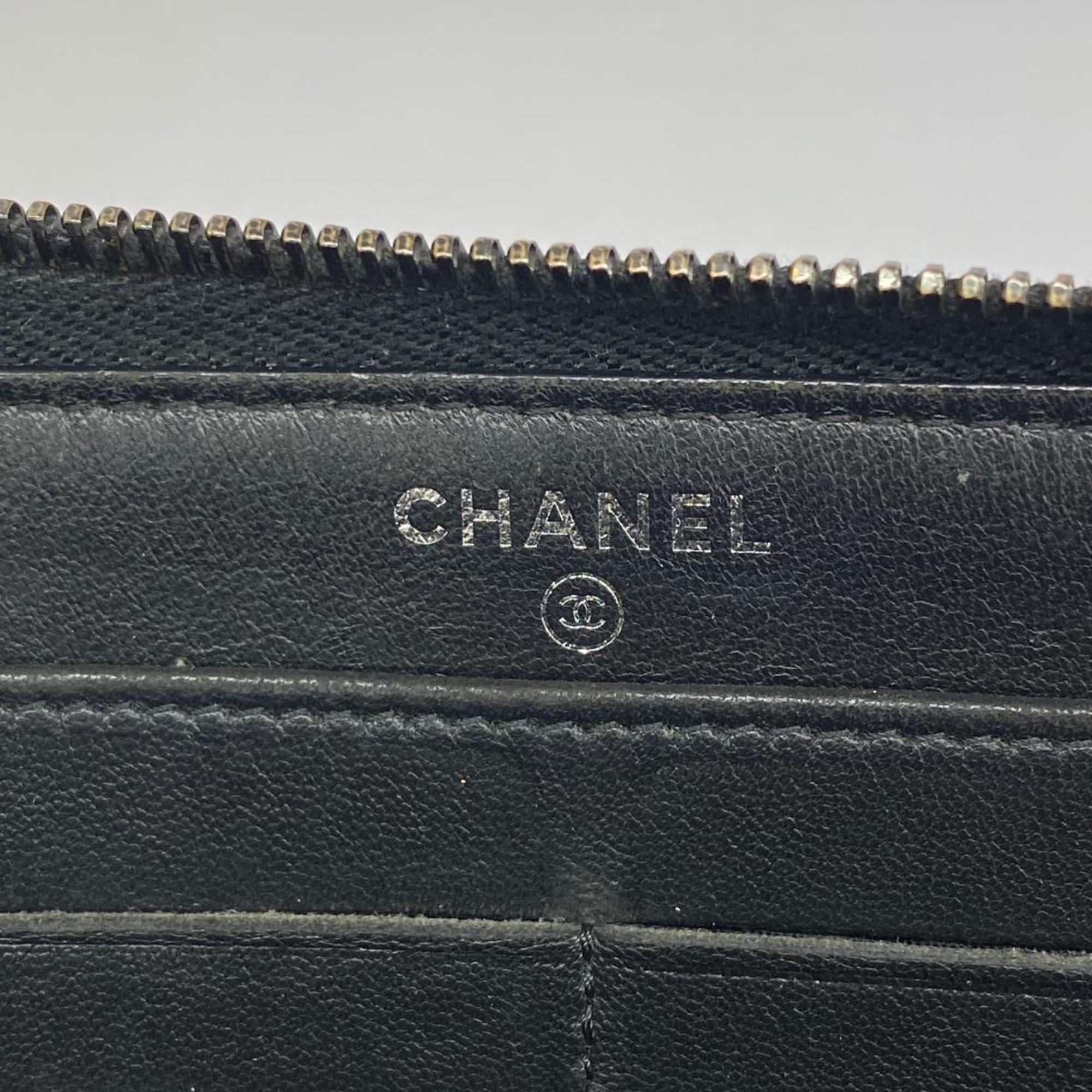 シャネル(Chanel) シャネル 長財布 Vステッチ ラムスキン ブラック  メンズ レディース