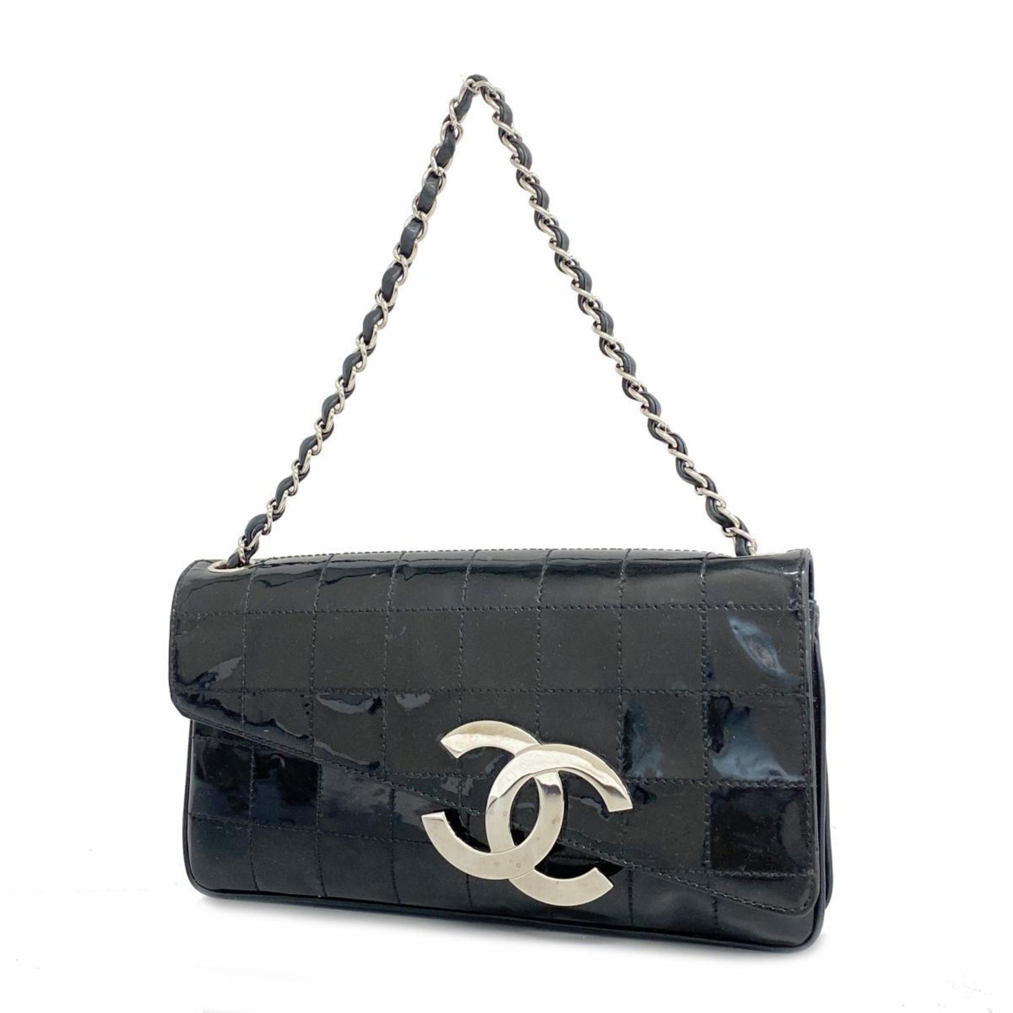 シャネル(Chanel) シャネル ショルダーバッグ チョコバー チェーンショルダー パテントレザー ブラック   レディース