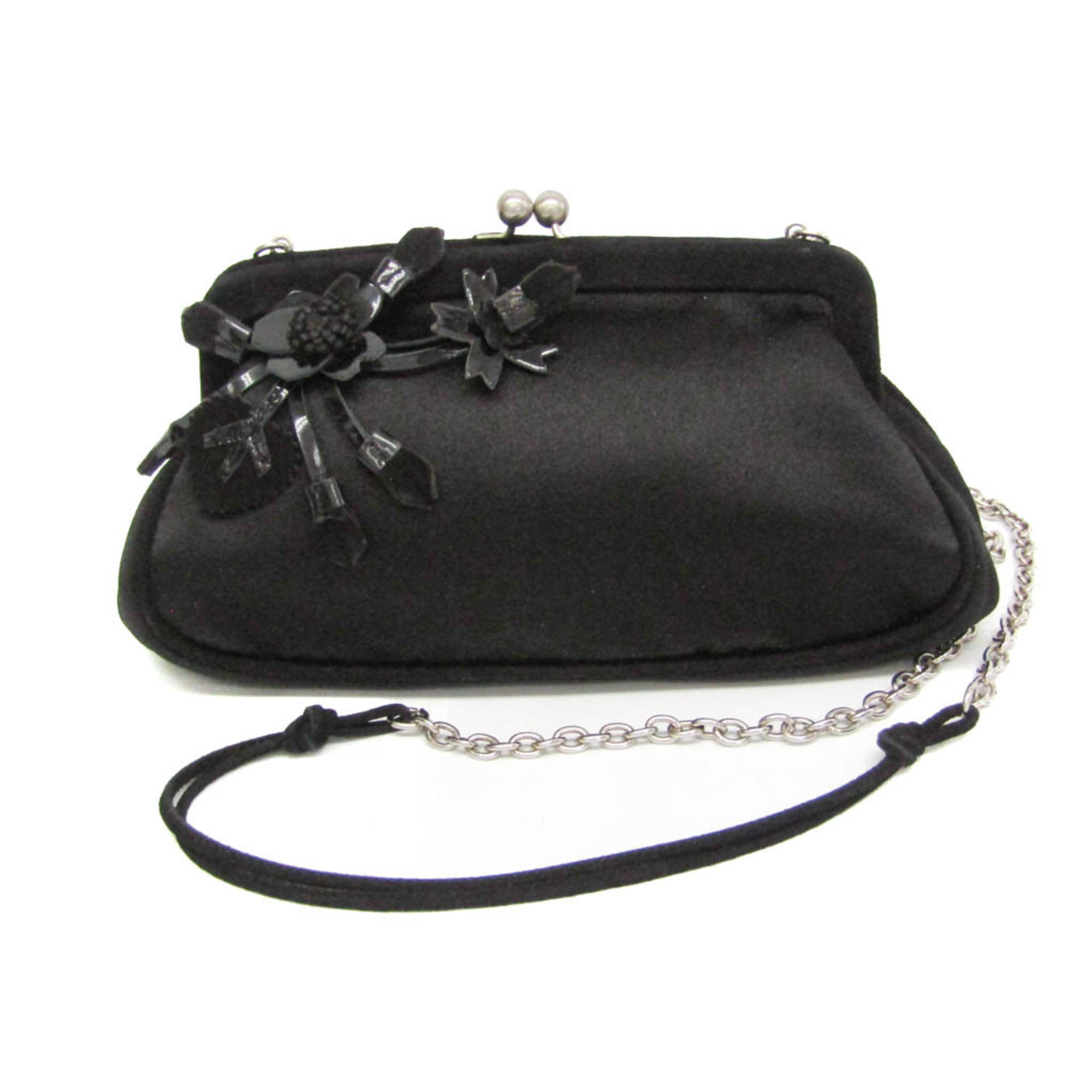 プラダ(Prada) KISSLOCK CHAIN CLUTCH BAG BT0383 レディース サテン,スエード ショルダーバッグ ブラック