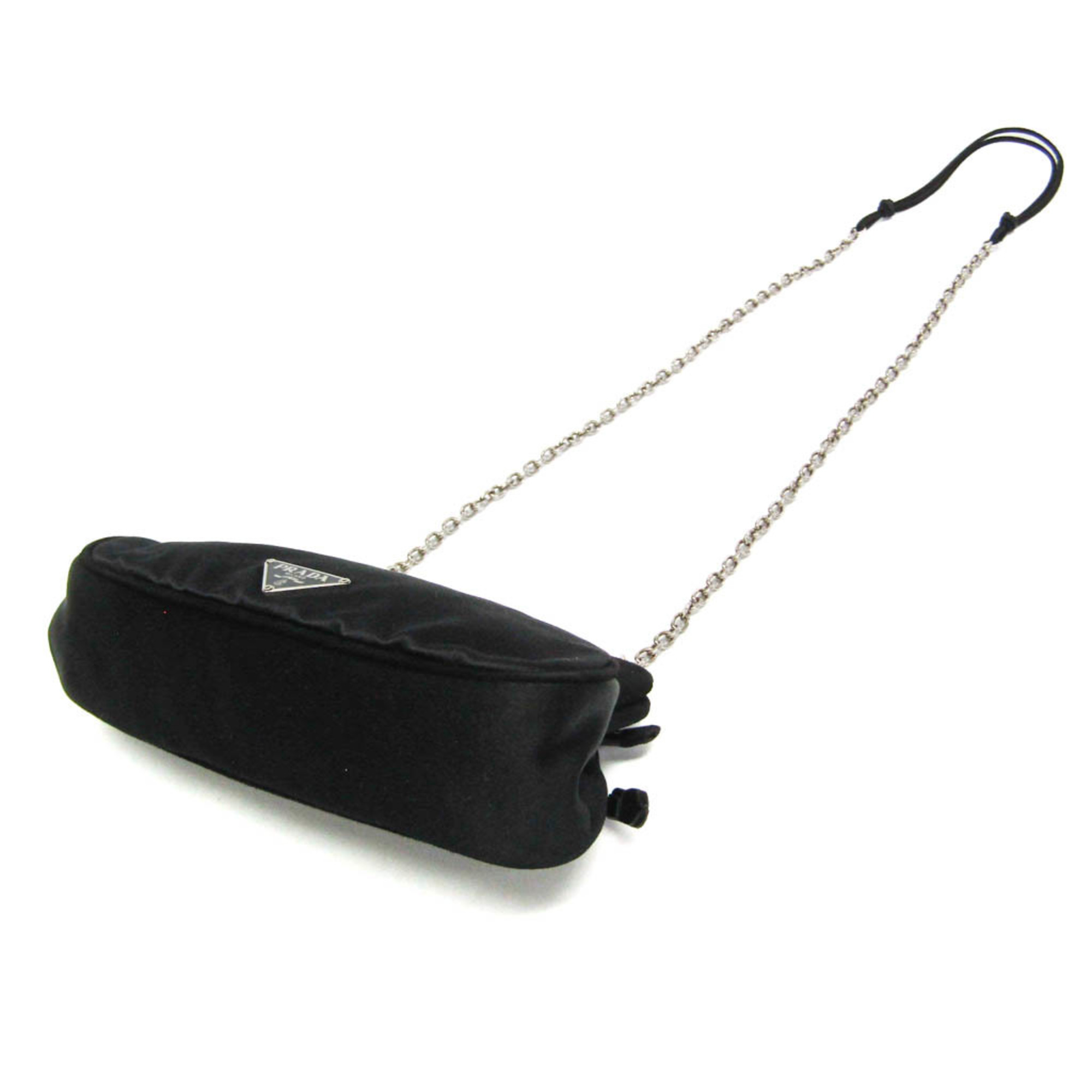 プラダ(Prada) KISSLOCK CHAIN CLUTCH BAG BT0383 レディース サテン,スエード ショルダーバッグ ブラック