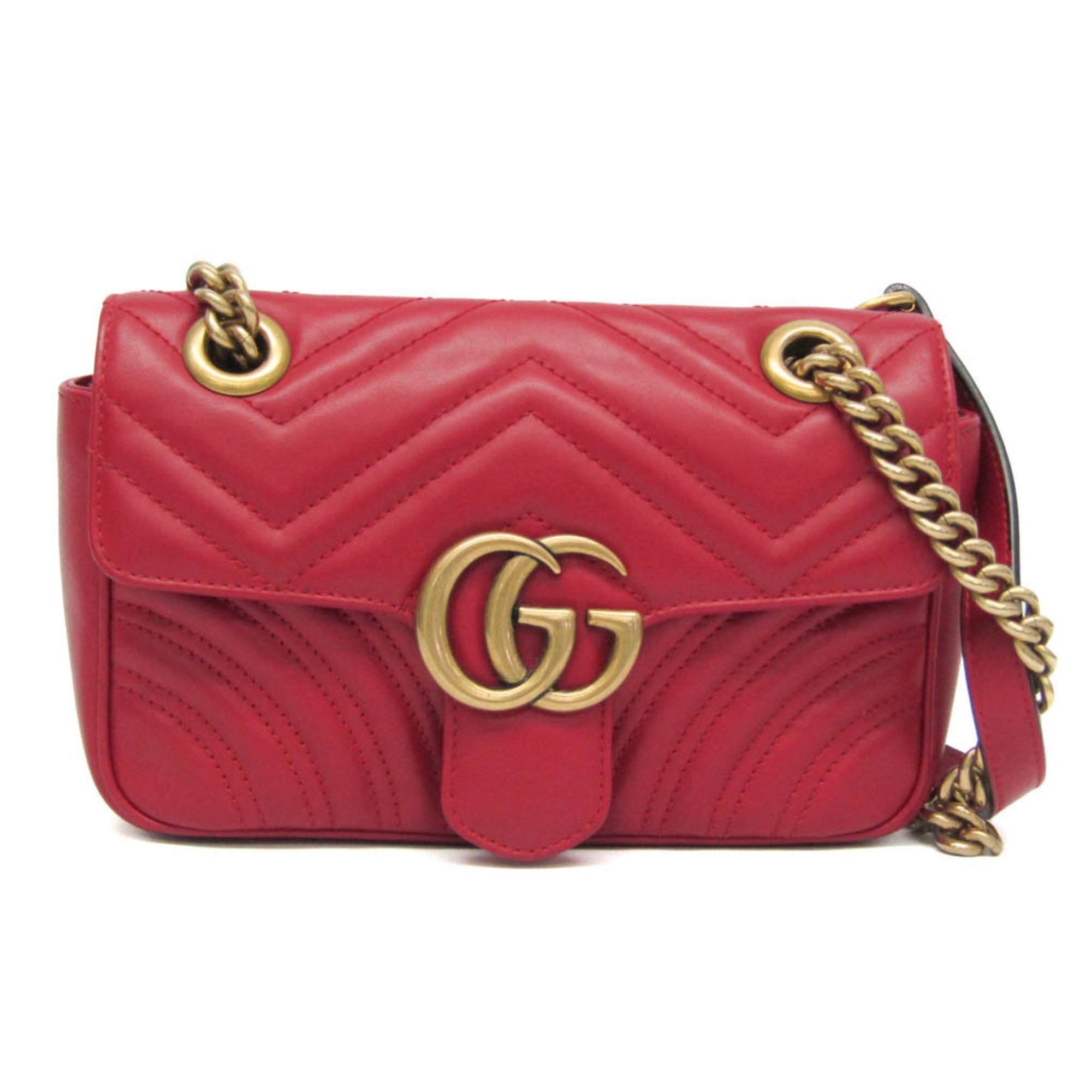 グッチ(Gucci) GGマーモント 446744 レディース レザー ショルダーバッグ レッド