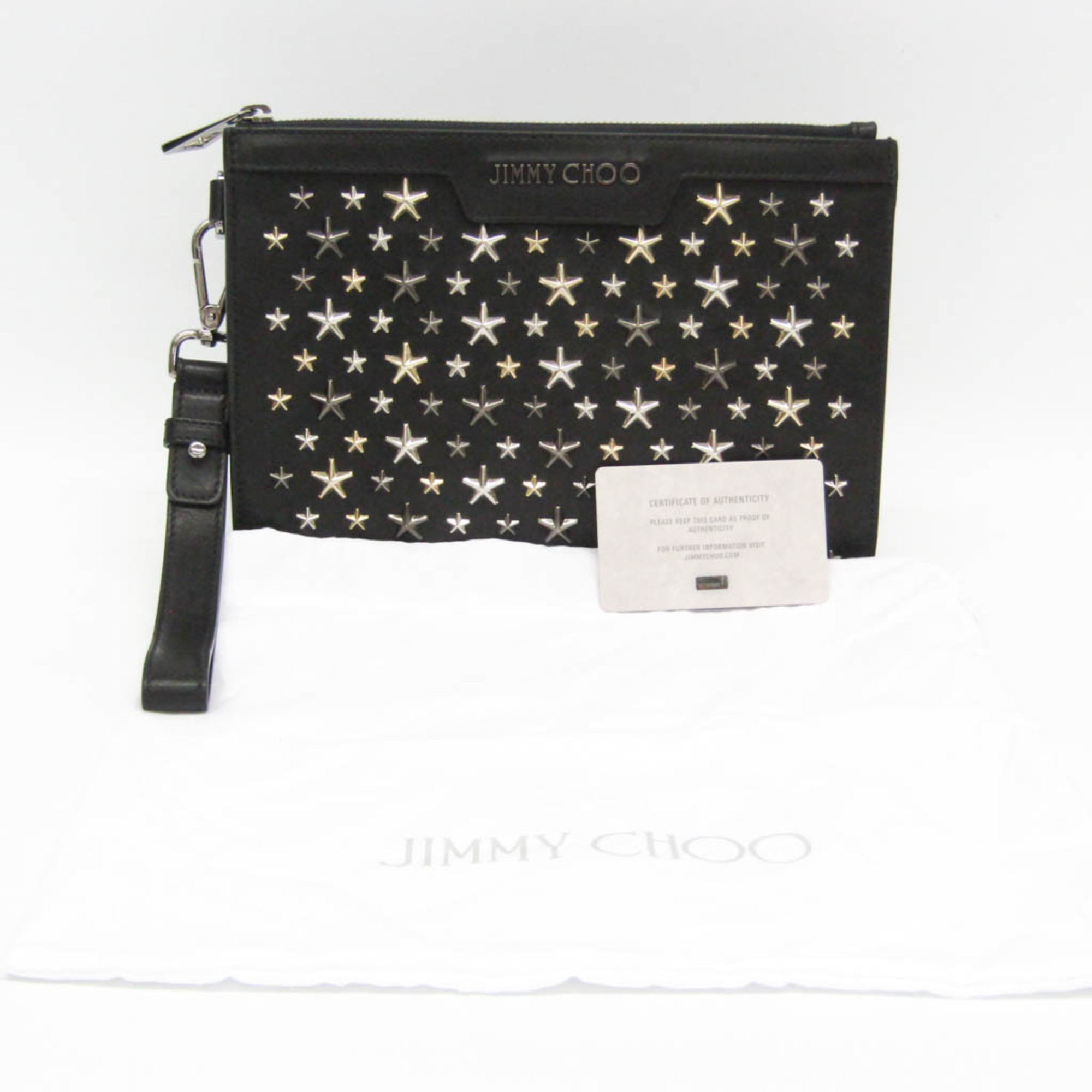 ジミーチュウ(Jimmy Choo) DEREK メンズ レザー スタッズ クラッチバッグ ブラック