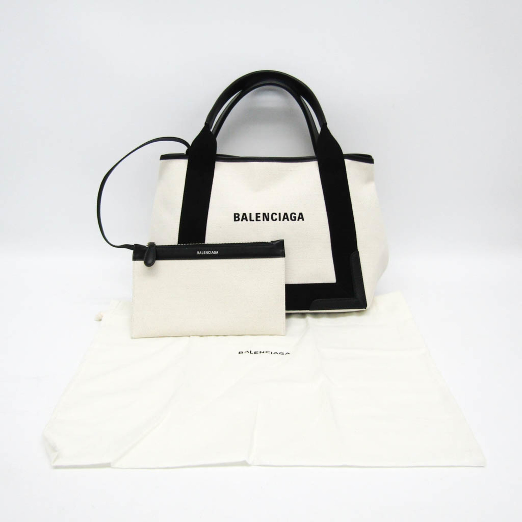 バレンシアガ(Balenciaga) ネイビーカバスS 339933 レディース キャンバス,レザー ハンドバッグ ブラック,オフホワイト