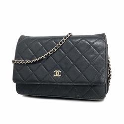 シャネル(Chanel) シャネル ショルダーウォレット マトラッセ チェーンショルダー キャビアスキン ブラック   レディース