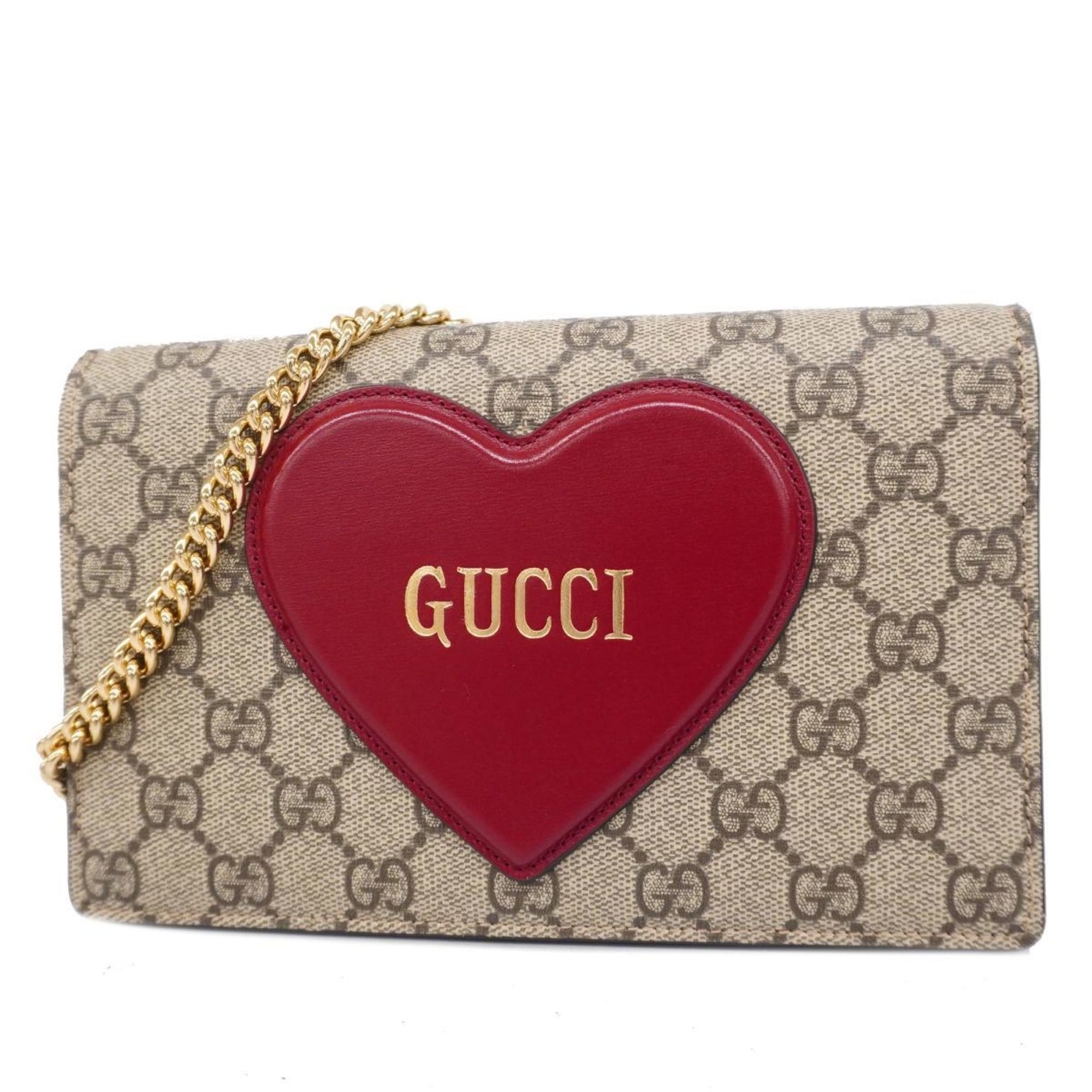 グッチ(Gucci) グッチ ショルダーウォレット GGスプリーム ハート 648948  レザー ブラウン   レディース