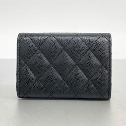 シャネル(Chanel) シャネル 三つ折り財布 マトラッセ キャビアスキン ブラック シャンパン  レディース