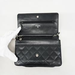 シャネル(Chanel) シャネル ショルダーウォレット カンボン チェーンショルダー ラムスキン ブラック ピンク   レディース