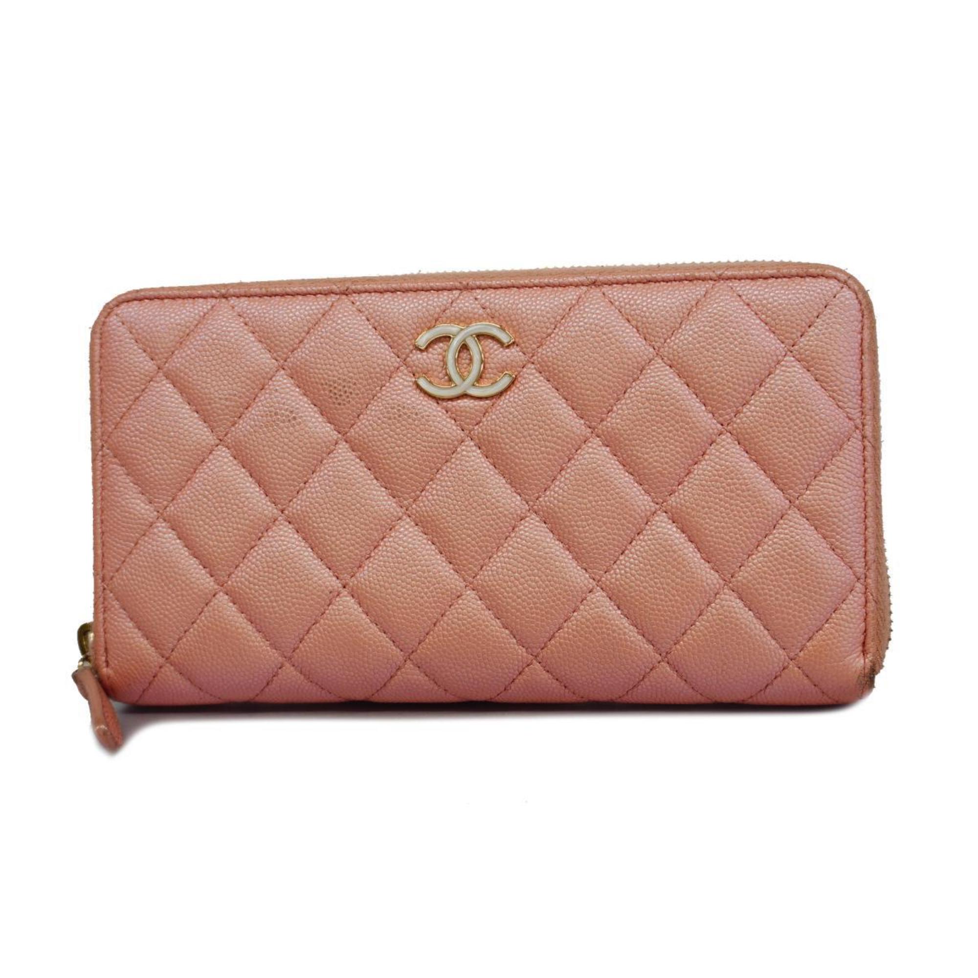 シャネル(Chanel) シャネル 長財布 マトラッセ キャビアスキン ピンク シャンパン  レディース