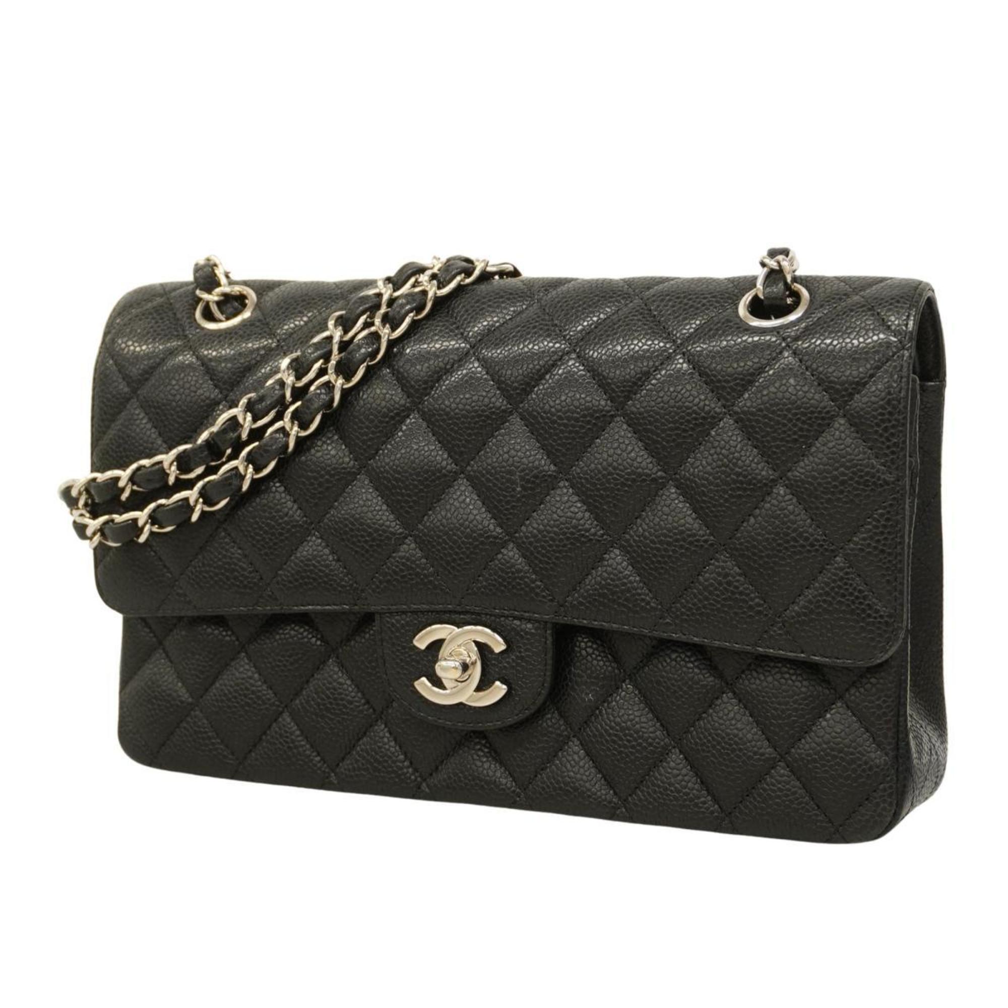 シャネル(Chanel) シャネル ショルダーバッグ マトラッセ Wフラップ Wチェーン キャビアスキン ブラック   レディース