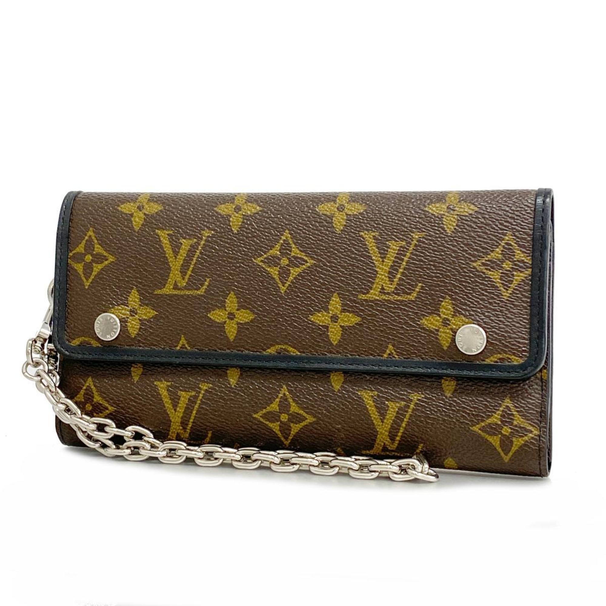 ルイ・ヴィトン(Louis Vuitton) ルイ・ヴィトン 三つ折り長財布 モノグラム・マカサー ポルトフォイユロン M60168 ブラウン ブラックメンズ