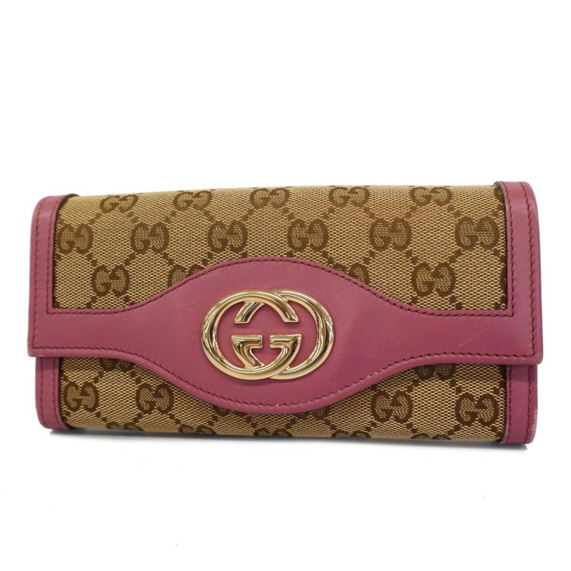 グッチ(Gucci) グッチ 長財布 GGキャンバス 282431 キャンバス ピンク ブラウン シャンパン  レディース