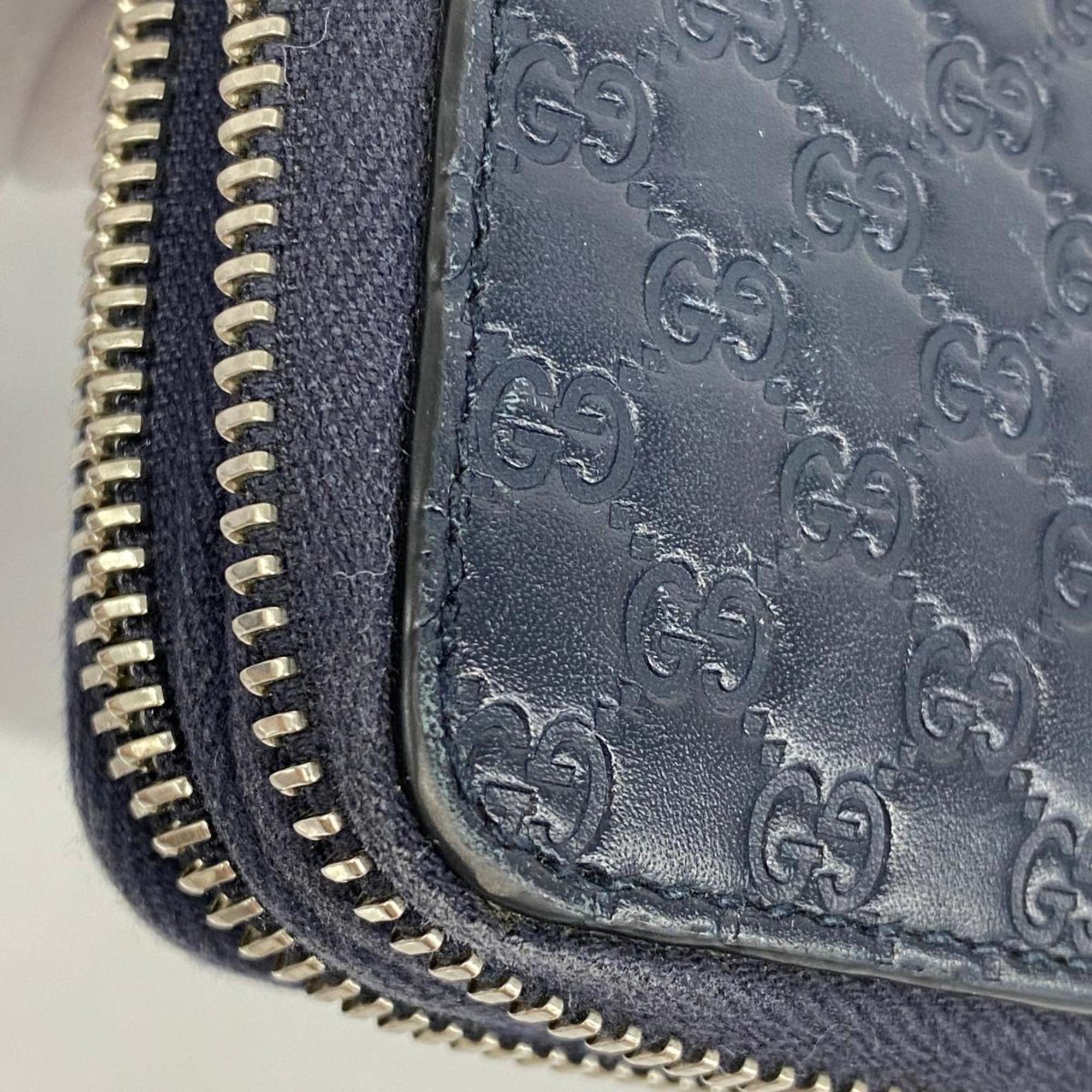 グッチ(Gucci) グッチ 長財布 マイクログッチシマ 449246 レザー ネイビー   メンズ レディース