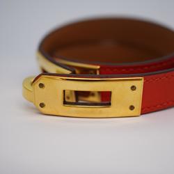 エルメス(Hermes) エルメス ブレスレット ケリーブレスレット ドゥブルトゥール GPメッキ レザー ゴールド レッド ブラウン  レディース