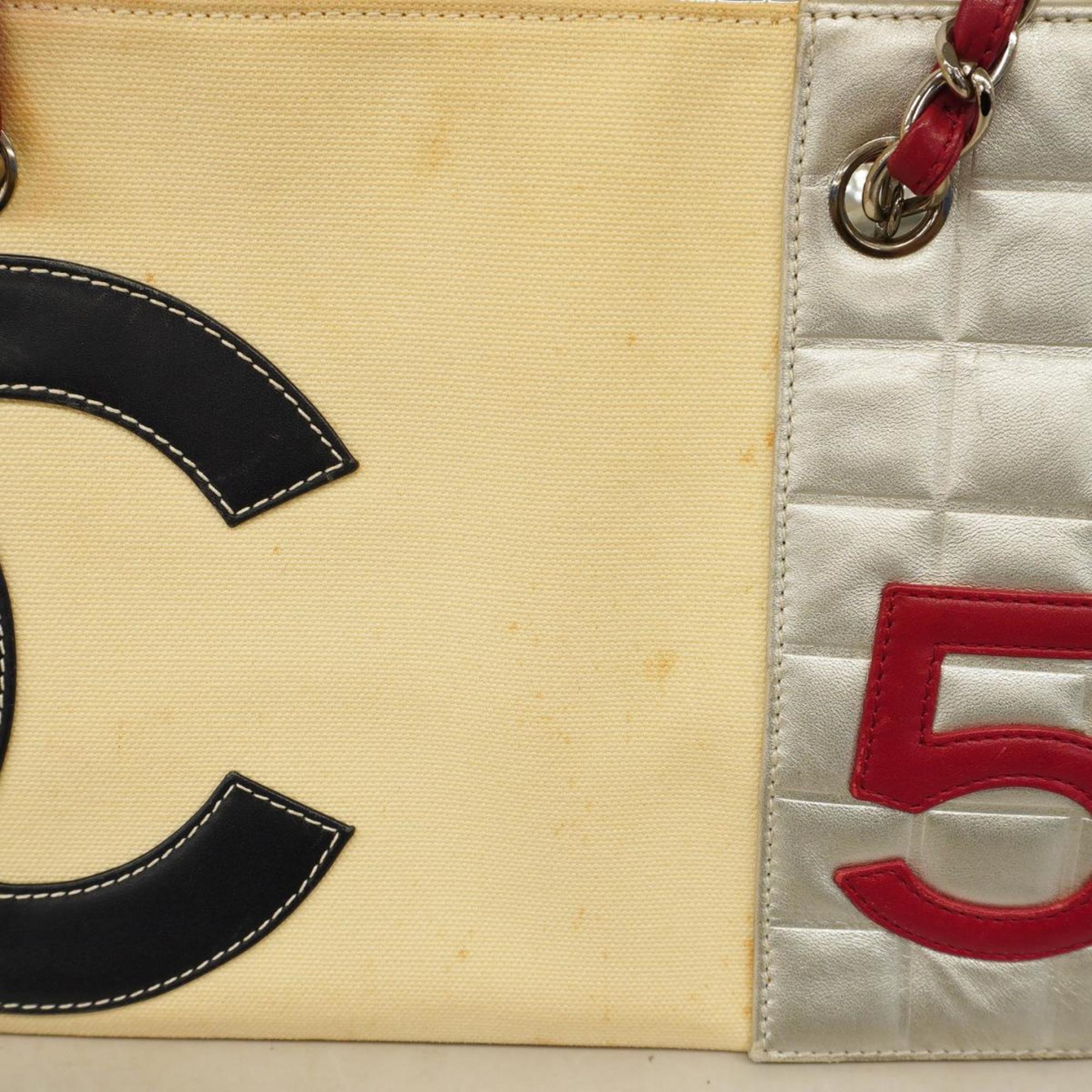 シャネル(Chanel) シャネル ハンドバッグ チョコバー NO.5 レザー キャンバス レッド アイボリー シルバー ネイビー  レディース