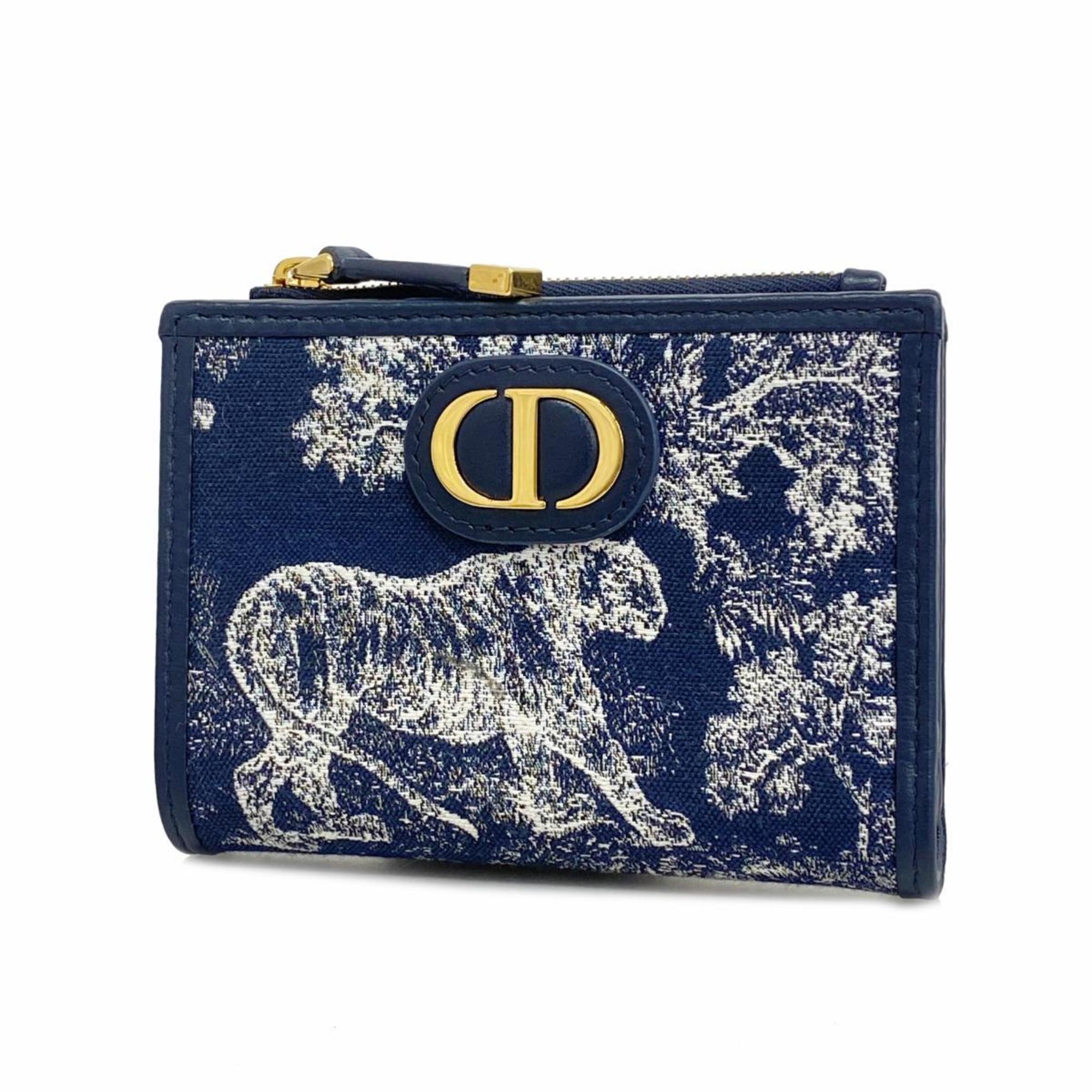 クリスチャン・ディオール(Christian Dior) クリスチャンディオール 財布 30 モンテーニュダリア ウォレット キャンバス ネイビー   メンズ レディース