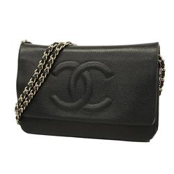 シャネル(Chanel) シャネル ショルダーウォレット チェーンショルダー キャビアスキン ブラック   レディース