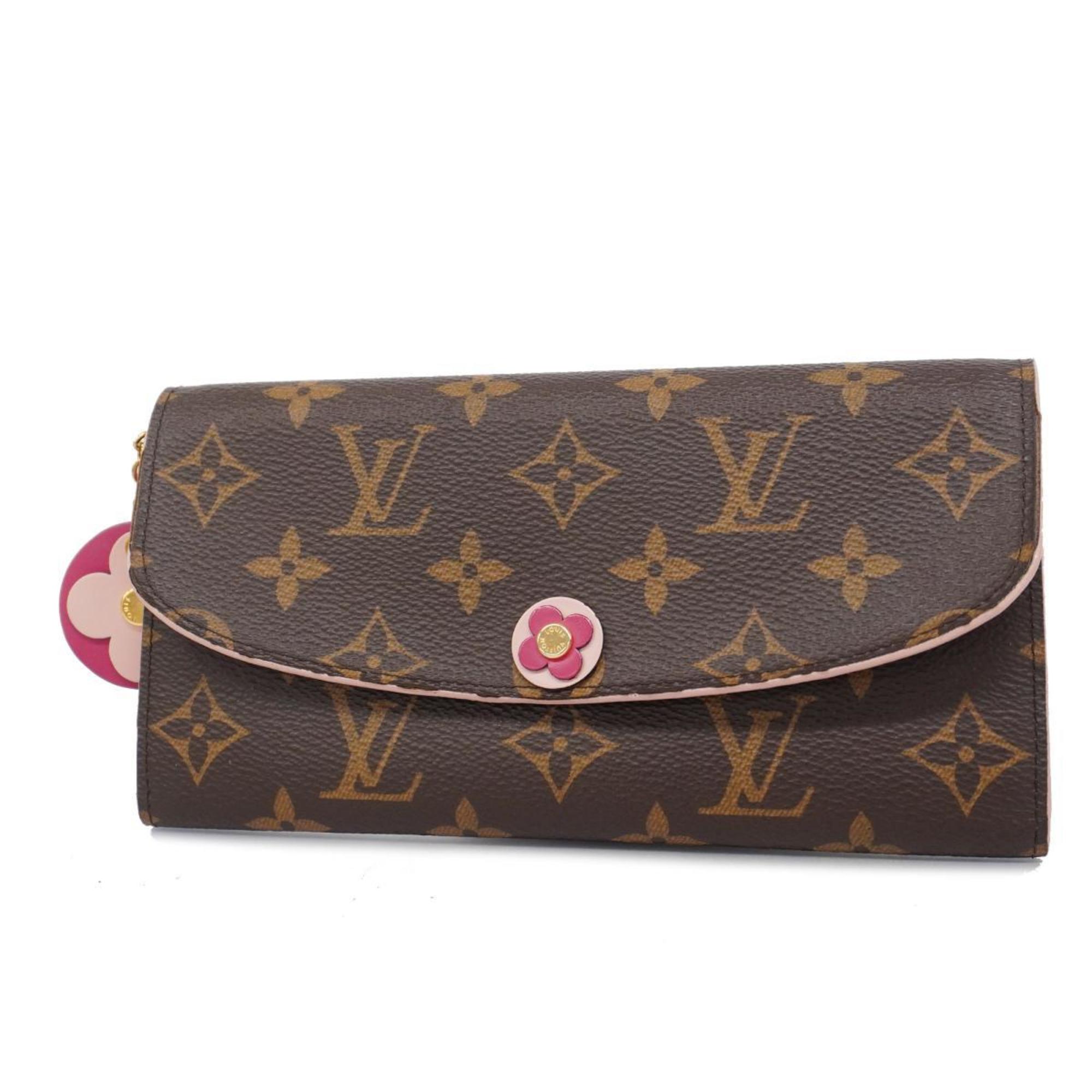 ルイ・ヴィトン(Louis Vuitton) ルイ・ヴィトン 長財布 モノグラム フラワーチャーム ポルトフォイユエミリー M68313 ブラウン ホットピンクレディース