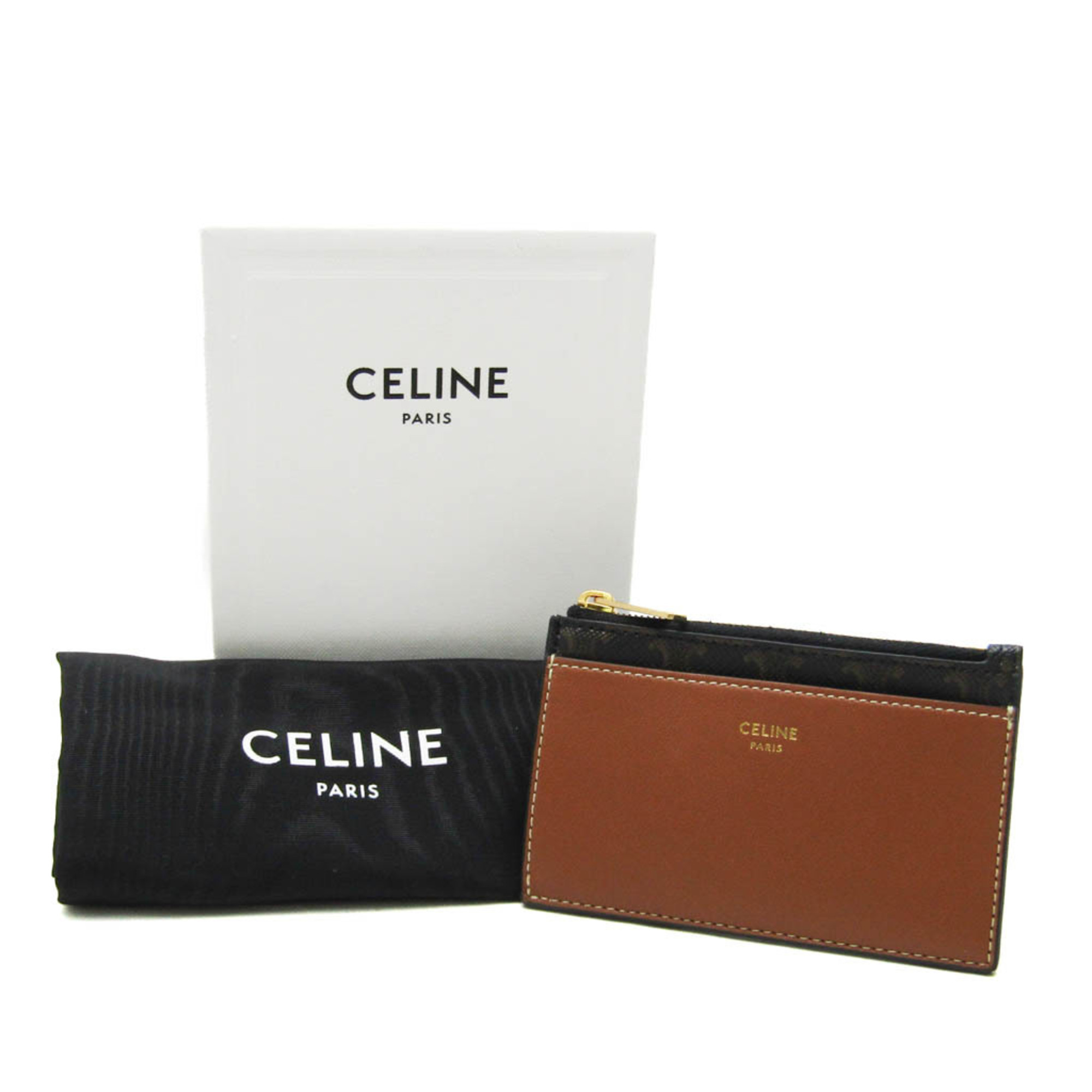 セリーヌ(Celine) トリオンフ ジップ付きカードホルダー 10F992BZ9.04LU レザー PVC カードケース ブラウン