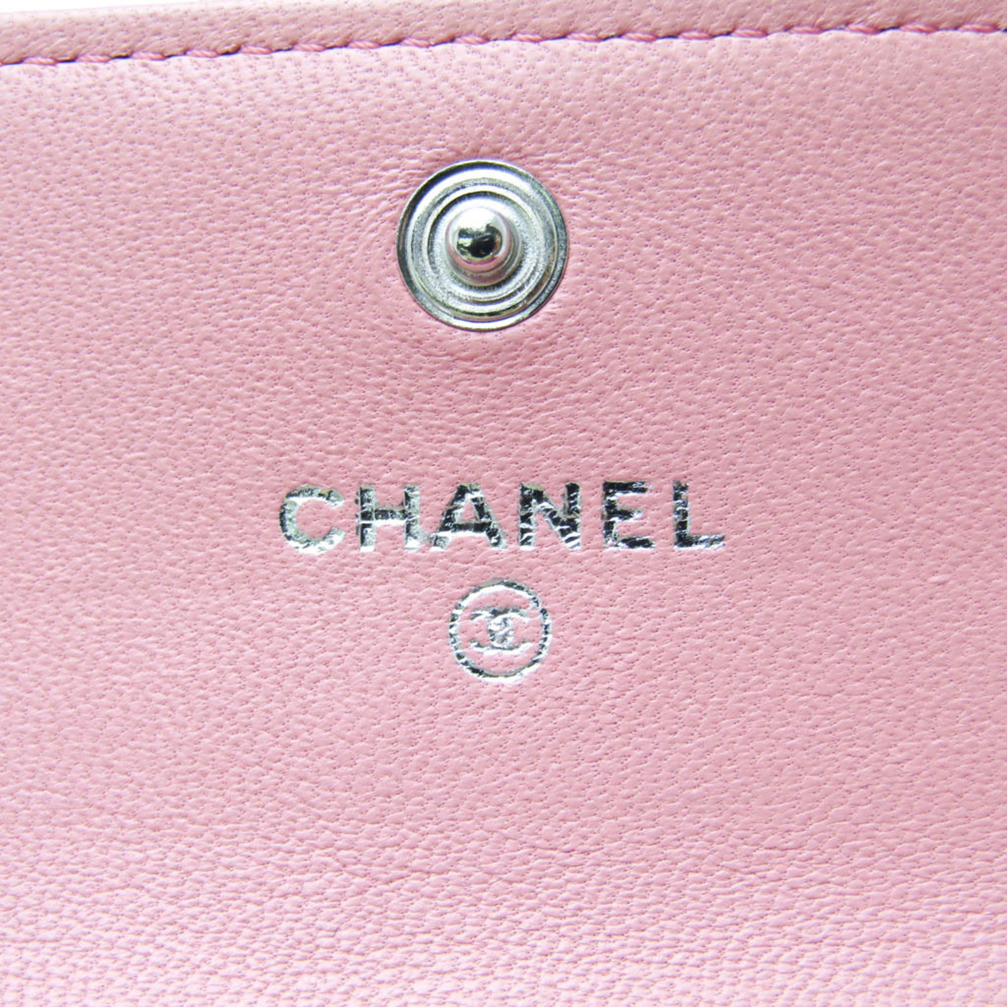 シャネル(Chanel) カメリア レザー カードケース ピンク