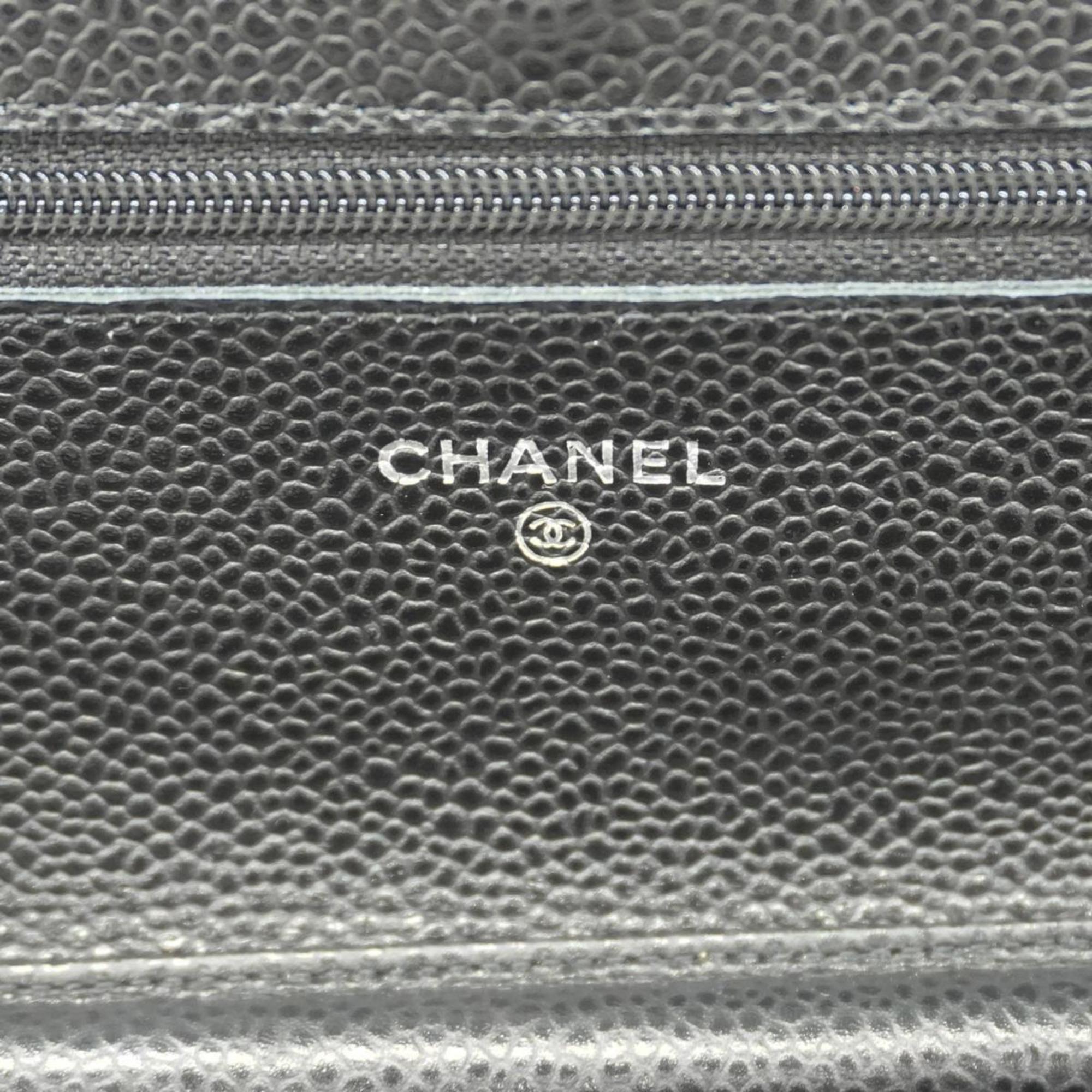 シャネル(Chanel) シャネル ショルダーウォレット マトラッセ チェーンショルダー キャビアスキン ブラック   レディース