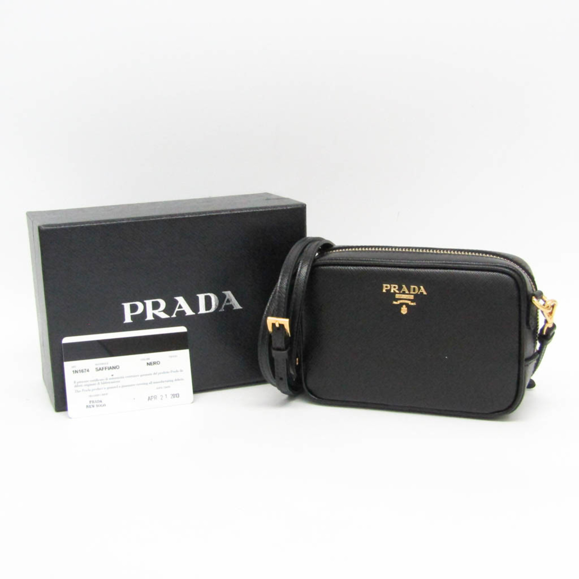 プラダ(Prada) サフィアーノ 1N1674 レディース レザー ポーチ,ショルダーバッグ ブラック