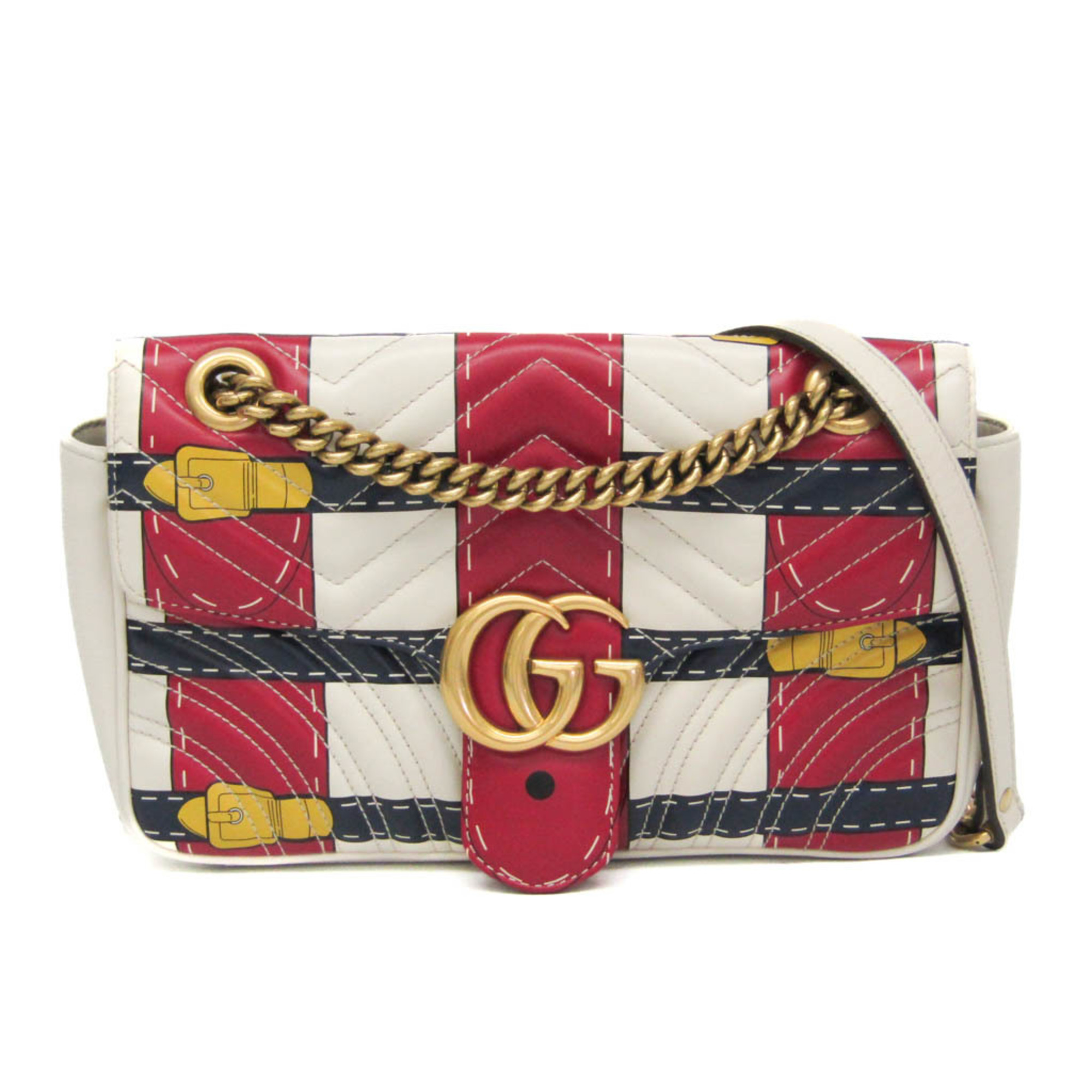 グッチ(Gucci) GGマーモント チェーンショルダーバッグ 443497 レディース レザー ショルダーバッグ レッド,ホワイト