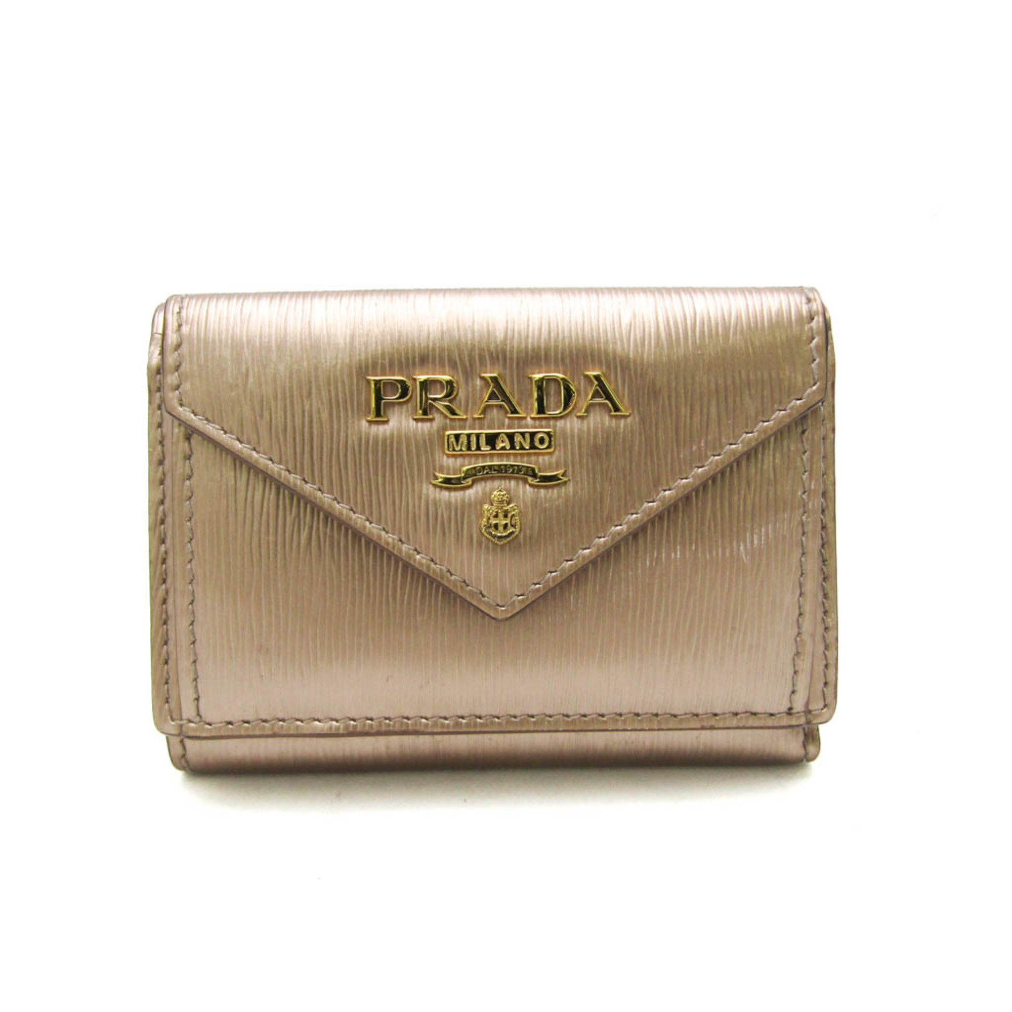 プラダ(Prada) サフィアーノ SAFFIANO FIOCCO 1MH021 レディース レザー 財布（三つ折り） ピンクゴールド(PG)