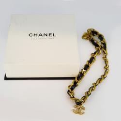 シャネル(Chanel) シャネル ネックレス  ココマーク ラインストーン GPメッキ レザー ゴールド ブラック 95P  レディース