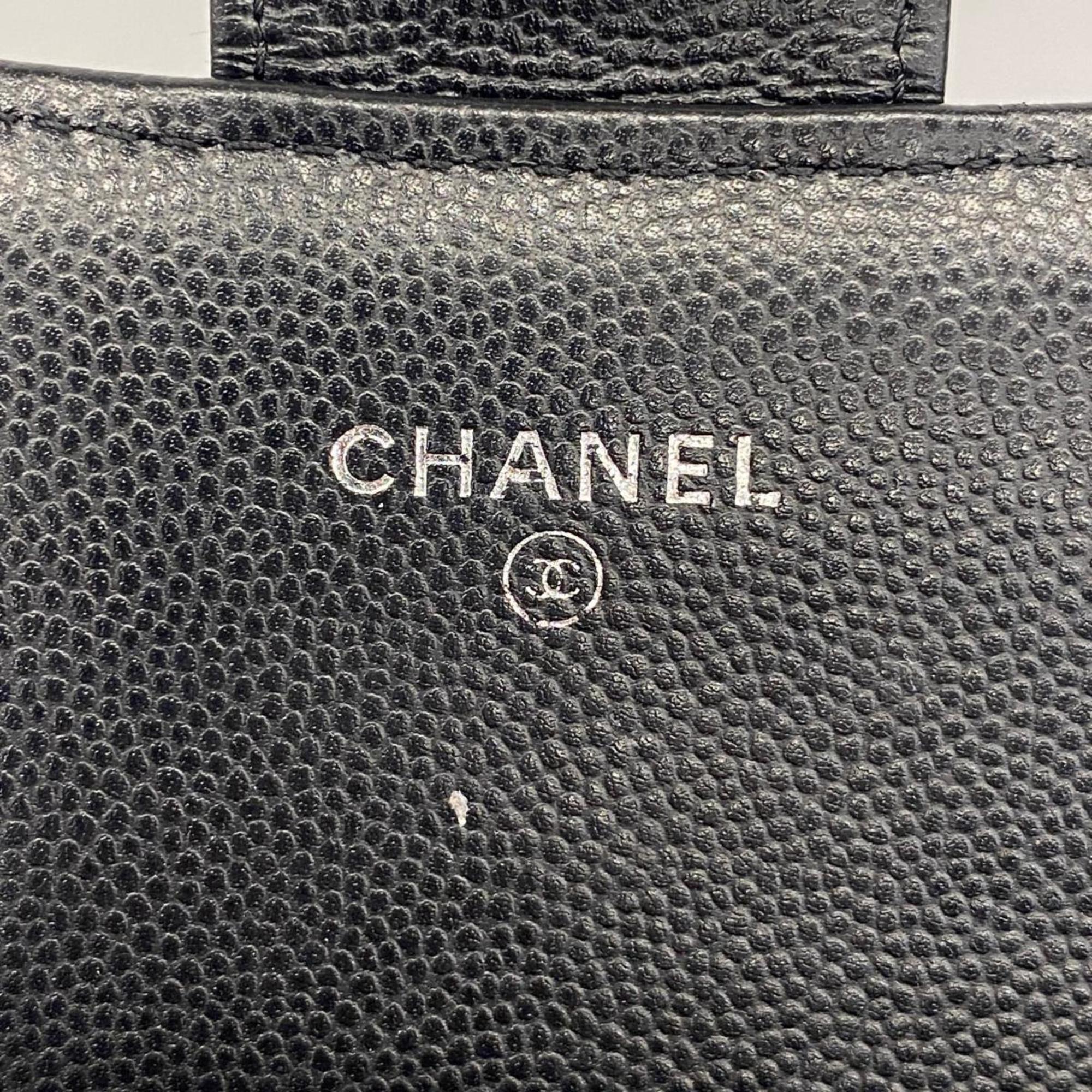 シャネル(Chanel) シャネル 長財布 Vステッチ キャビアスキン ブラック   レディース