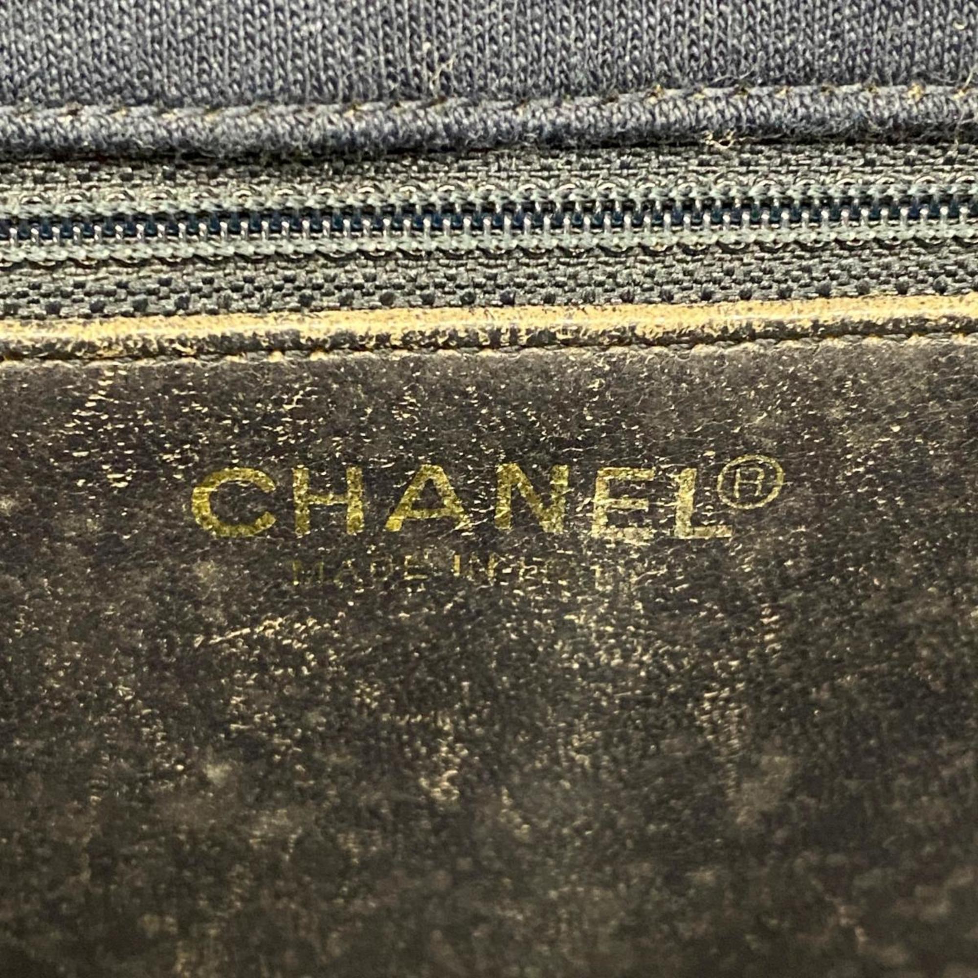 シャネル(Chanel) シャネル ショルダーバッグ Wチェーン パテントレザー コットン ネイビー ホワイト   レディース