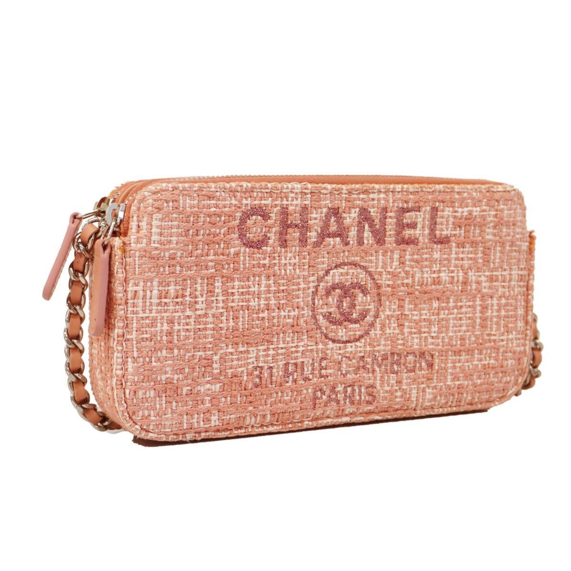 シャネル(Chanel) シャネル ショルダーウォレット ドーヴィル チェーンショルダー ツイード ピンク   レディース