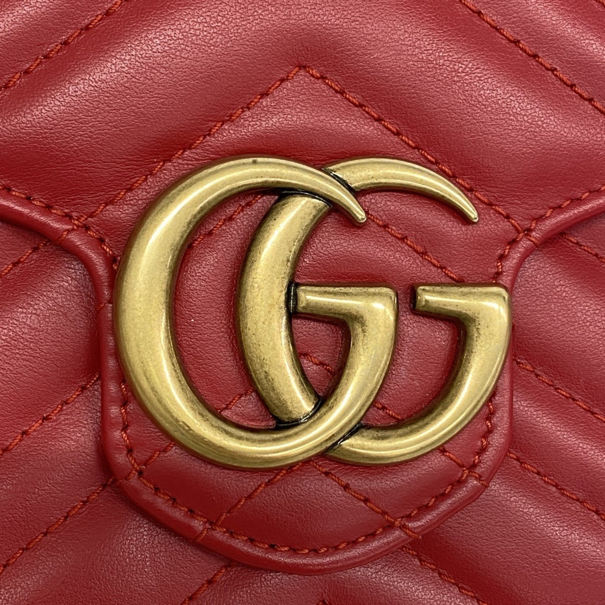 グッチ(Gucci) グッチ ショルダーウォレット GGマーモント 474575 レザー レッド レディース