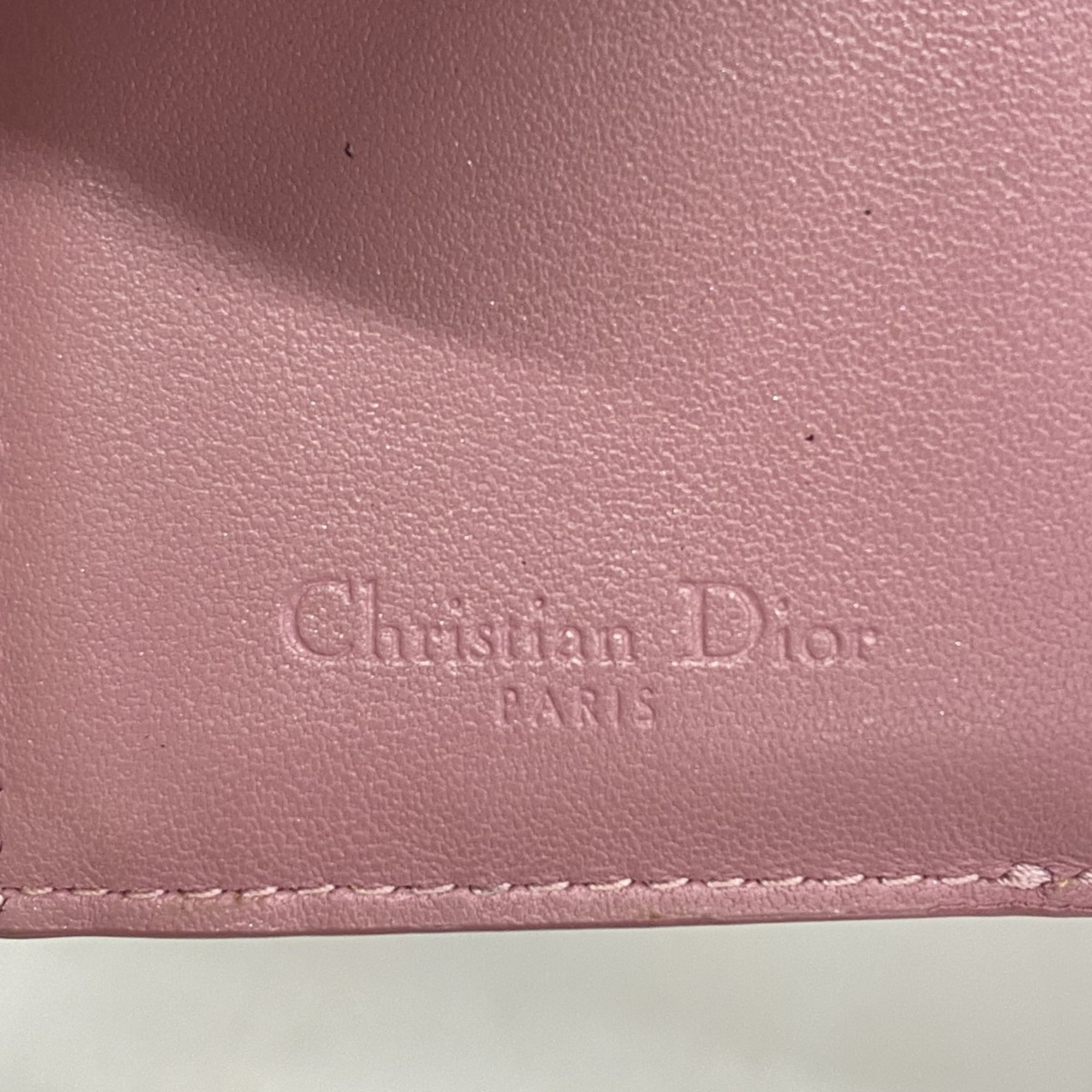 クリスチャン・ディオール(Christian Dior) クリスチャンディオール 三つ折り財布 カナージュ レザー ピンク レディース