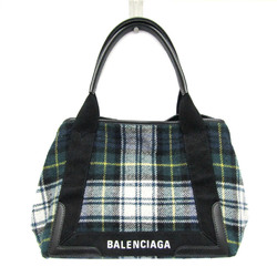 バレンシアガ(Balenciaga) ネイビーカバスS 339933 レディース ウール,レザー ハンドバッグ ブラック,グリーン