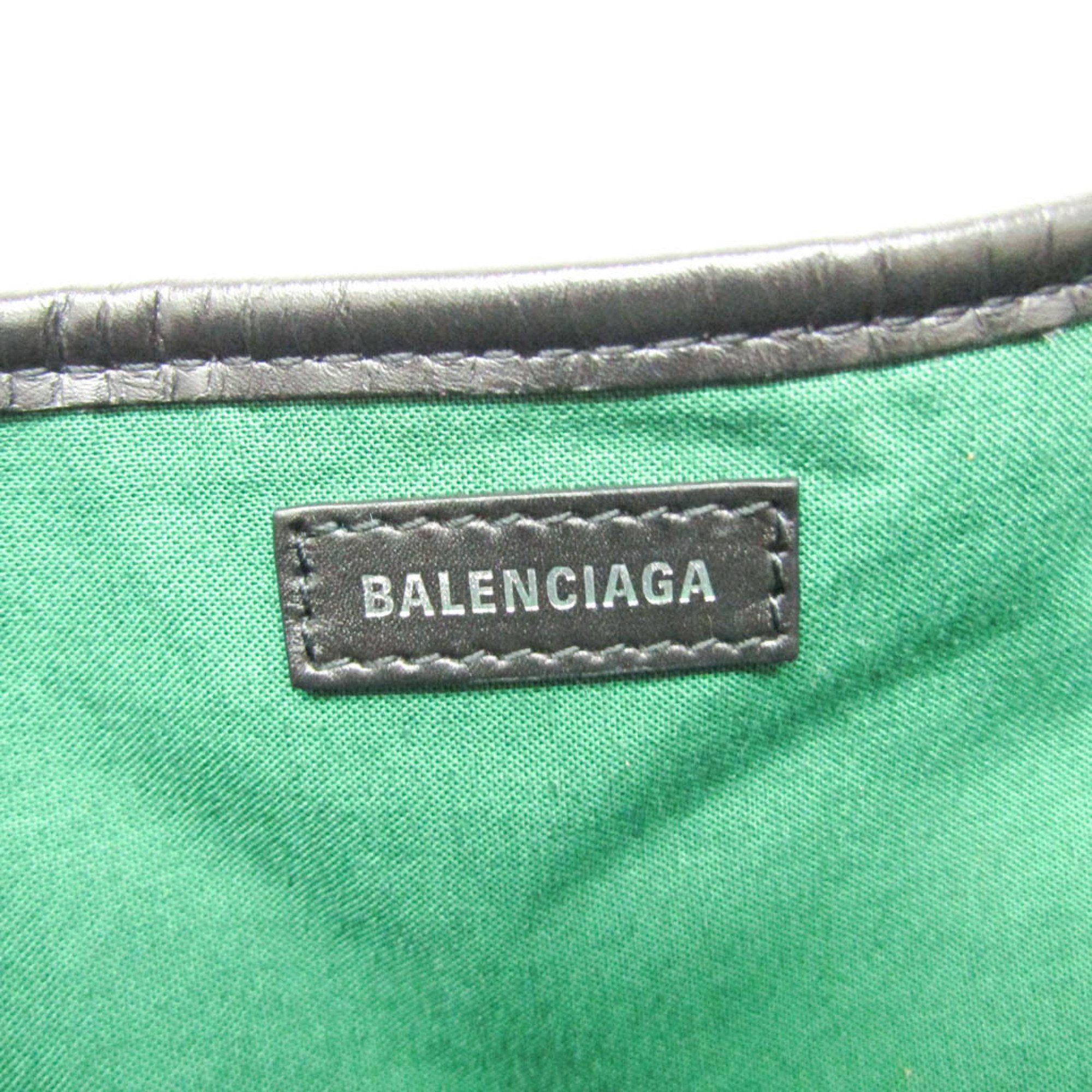 バレンシアガ(Balenciaga) ネイビーカバスS 339933 レディース ウール,レザー ハンドバッグ ブラック,グリーン