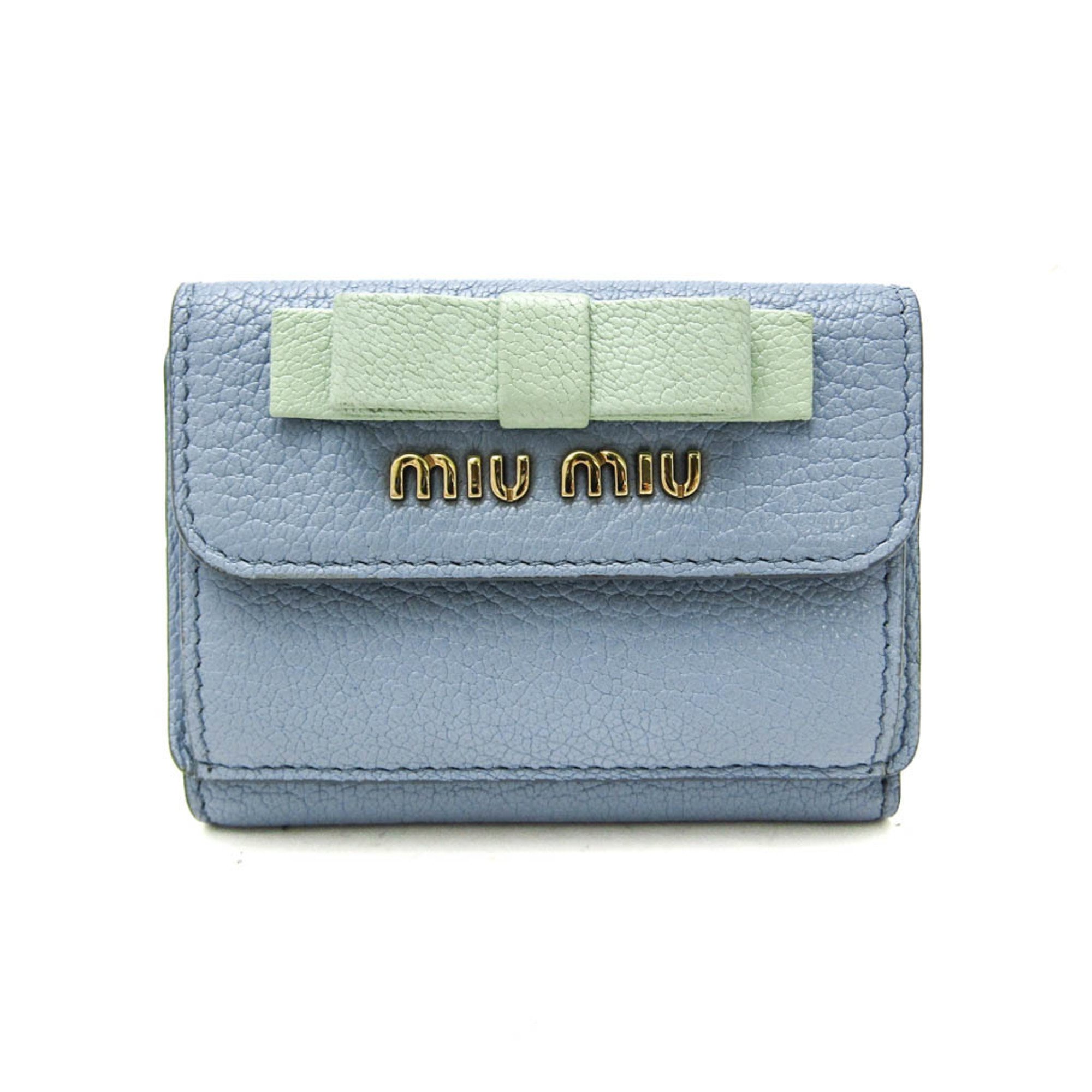 ミュウミュウ(Miu Miu) 5MH020 レディース Madras 財布（三つ折り） ライトブルーグリーン,ライトブルー