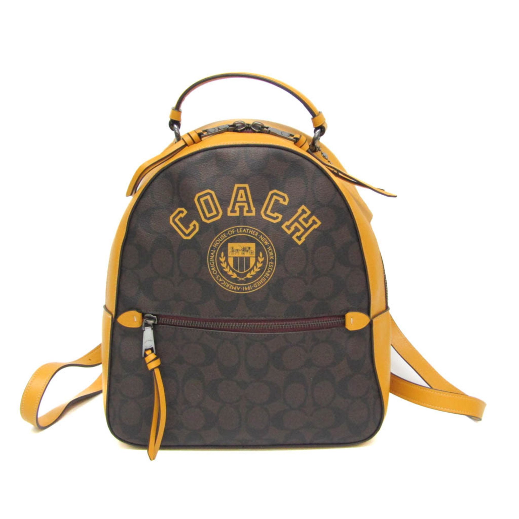 コーチ(Coach) シグネチャー ジョーディン バックパック ウィズ ヴァーシティ CB871 レディース PVC,レザー リュックサック ブラウン,イエロー