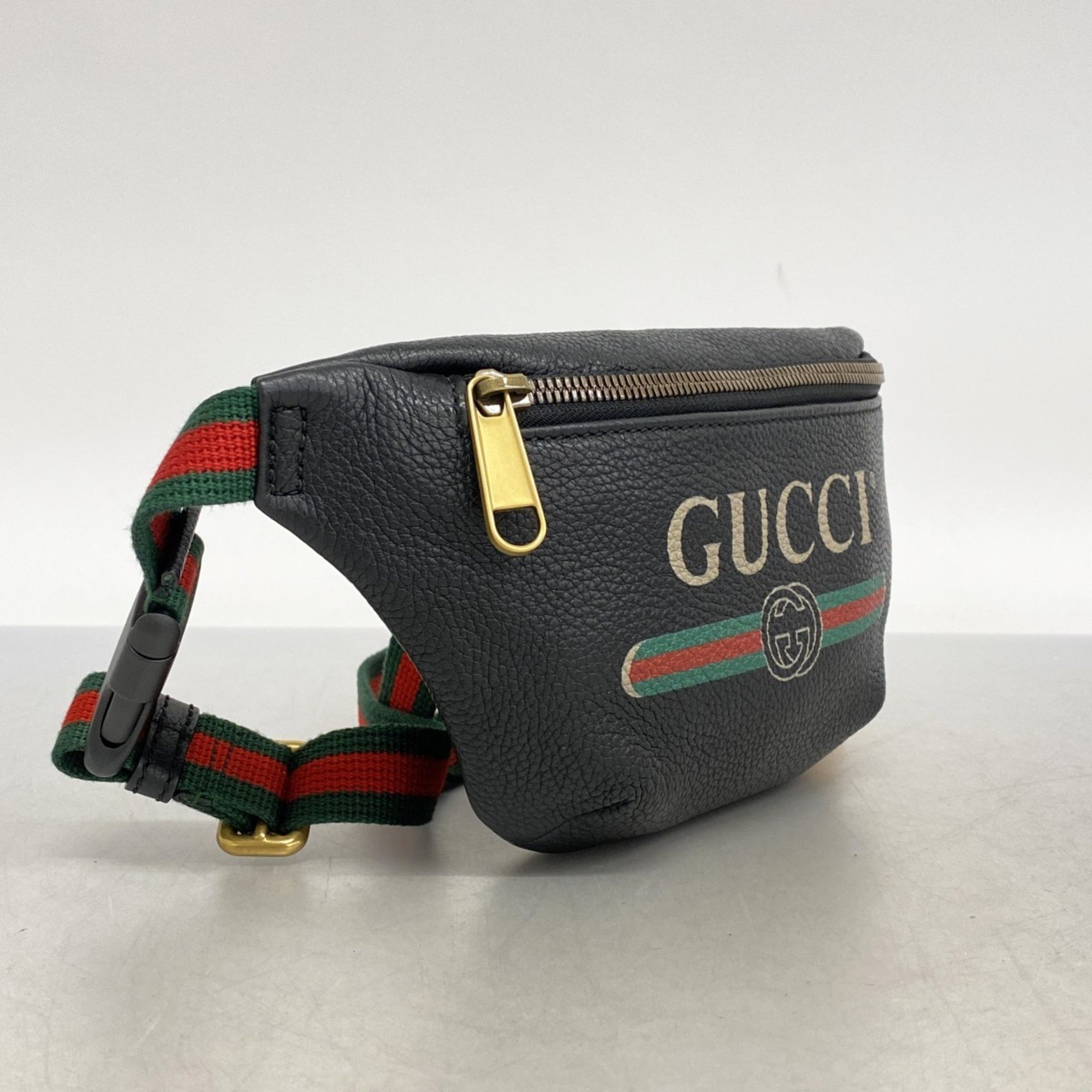 グッチ(Gucci) グッチ ウエストバッグ シェリーライン 527792 レザー ブラック レッド グリーン メンズ レディース