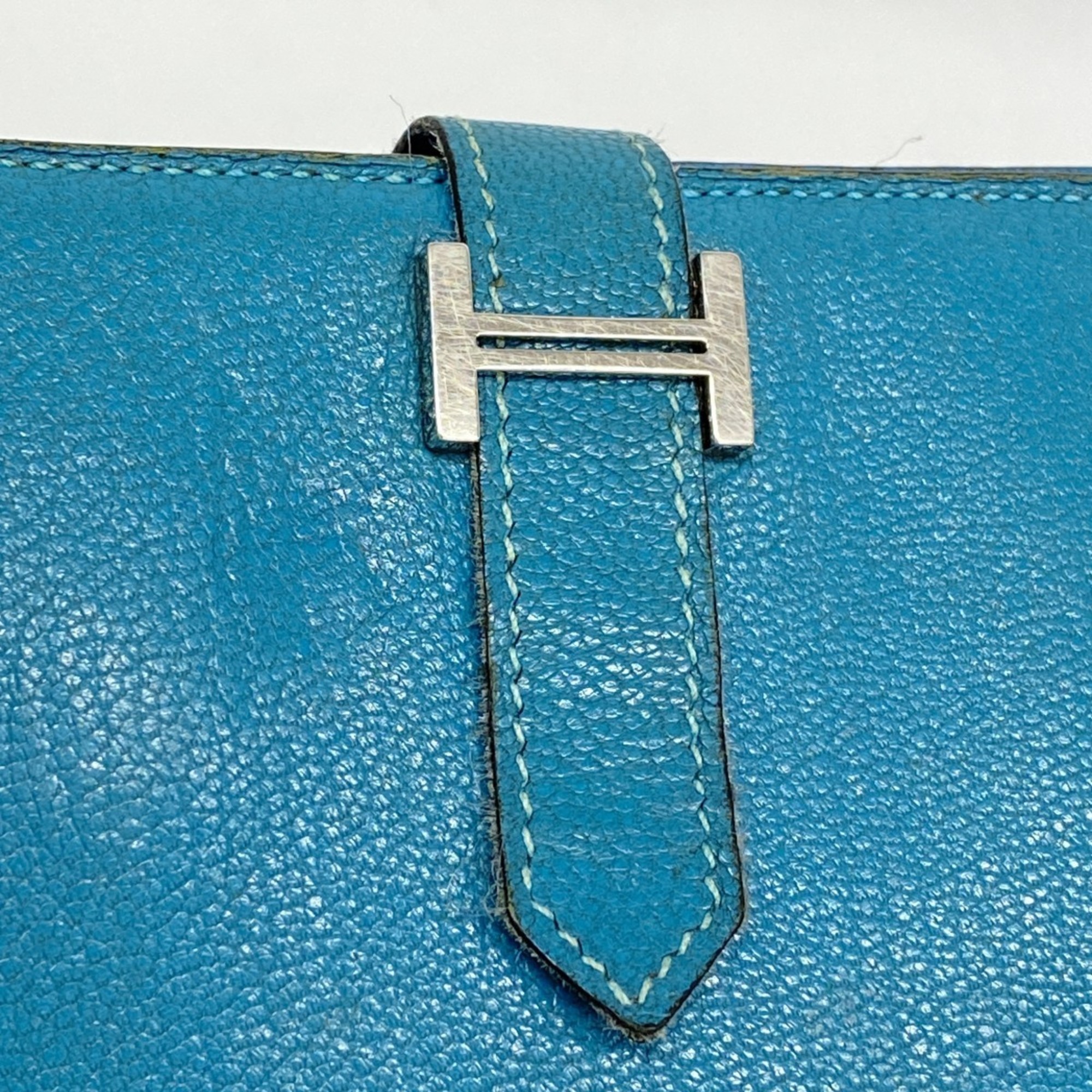 エルメス(Hermes) エルメス 長財布 ベアンスフレ シェーブル ターコイズ  □L刻印レディース