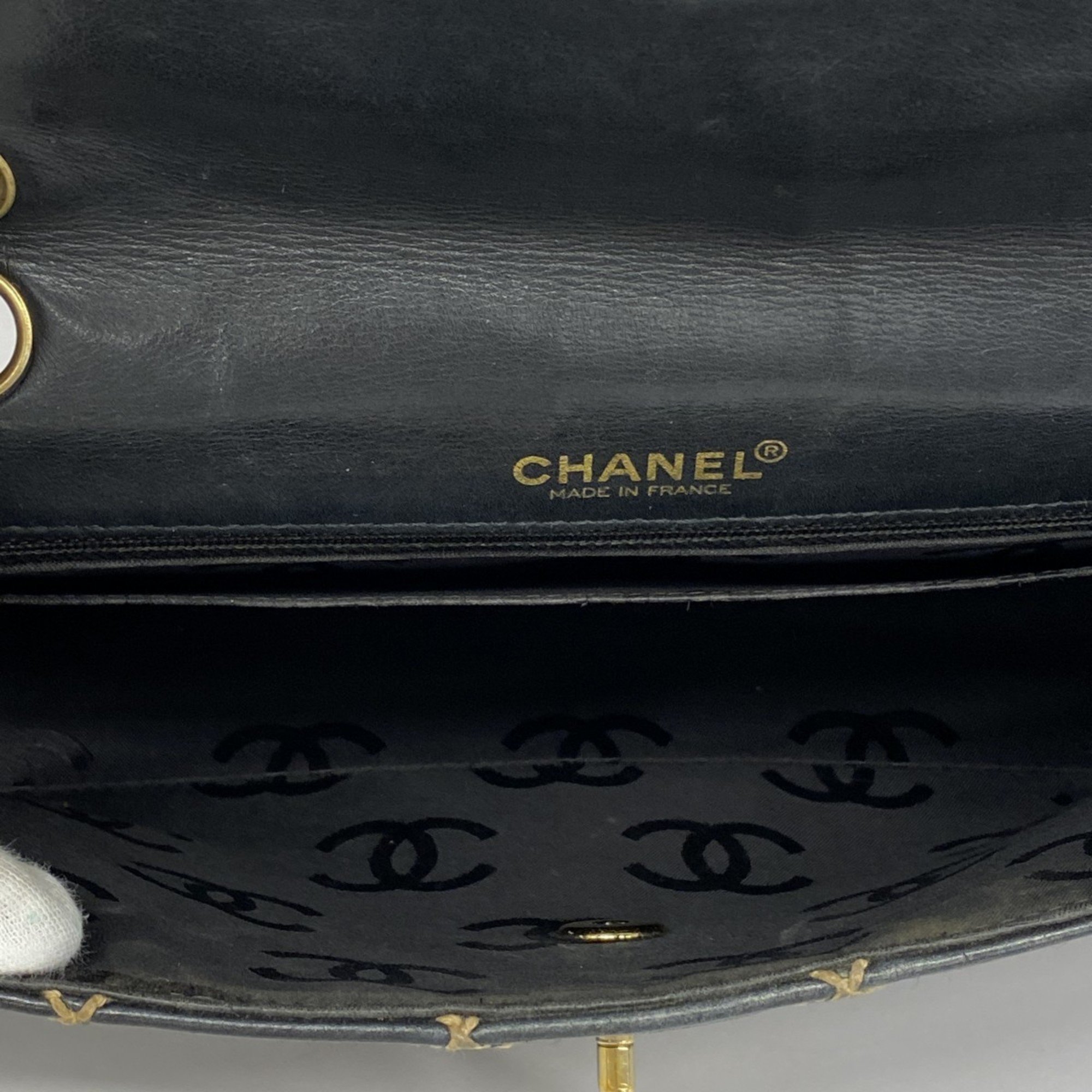 シャネル(Chanel) シャネル ショルダーバッグ ワイルドステッチ ラムスキン ブラック レディース