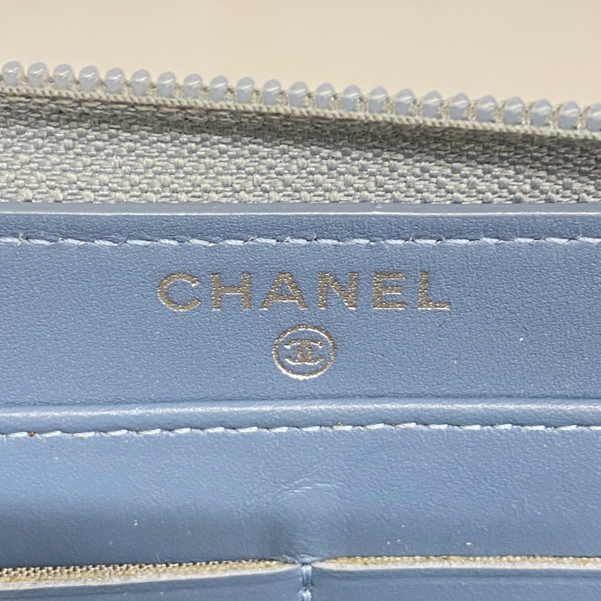 シャネル(Chanel) シャネル 長財布 キャビアスキン ブルー レディース