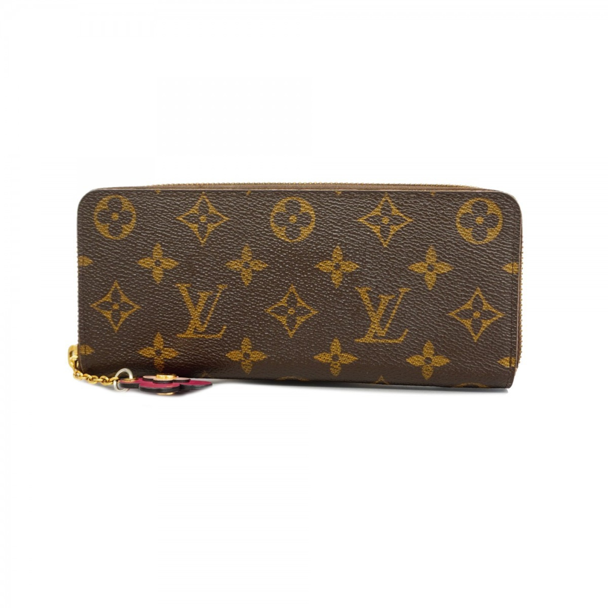 ルイ・ヴィトン(Louis Vuitton) ルイ・ヴィトン 長財布 モノグラム ポルトフォイユクレマンス フラワーチャーム M64201 ブラウン ホットピンクレディース