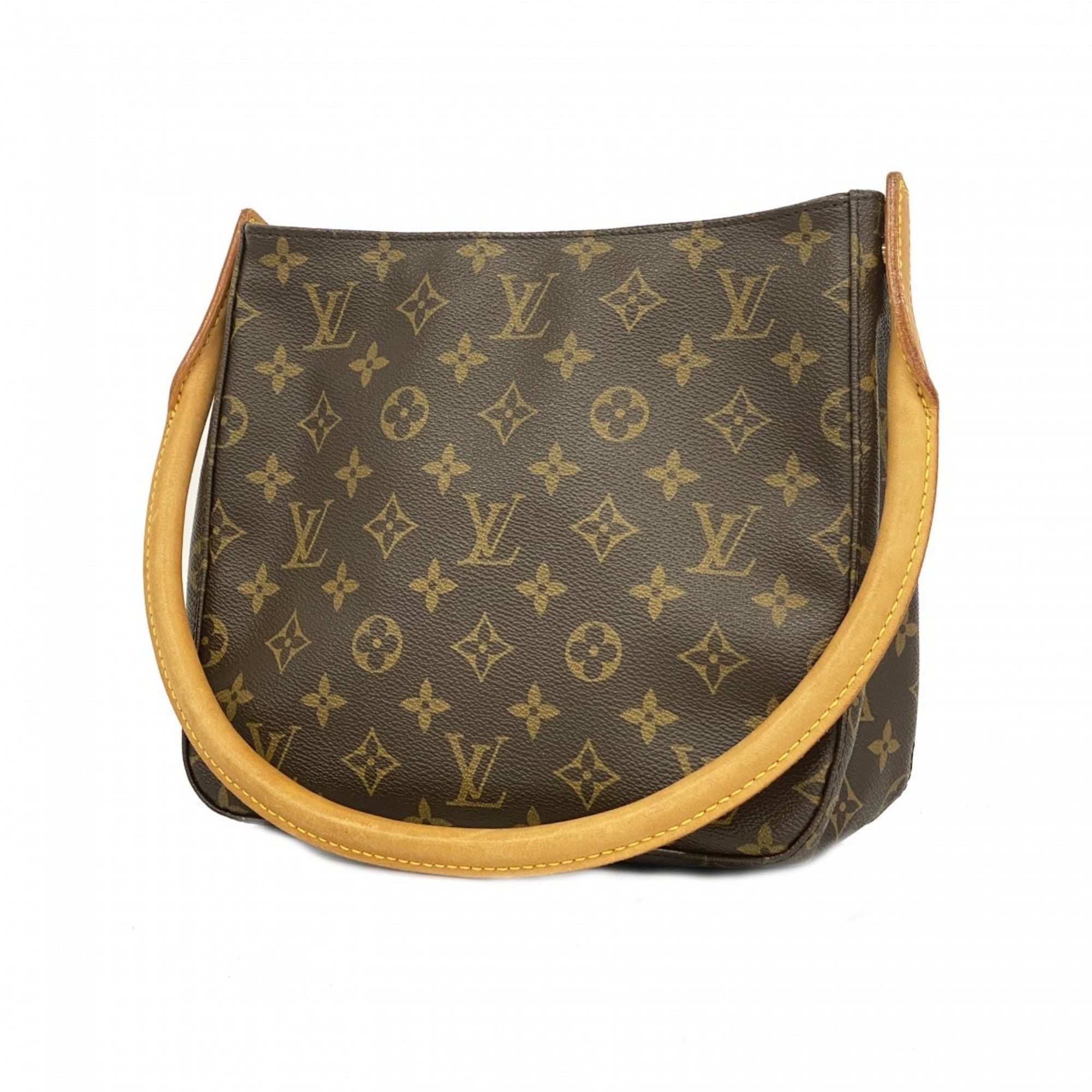 LOUIS VUITTON ルイヴィトン モノグラム ルーピングMM ブラウン ゴールド金具 せまい PVC /レザー M51146 ショルダーバッグ