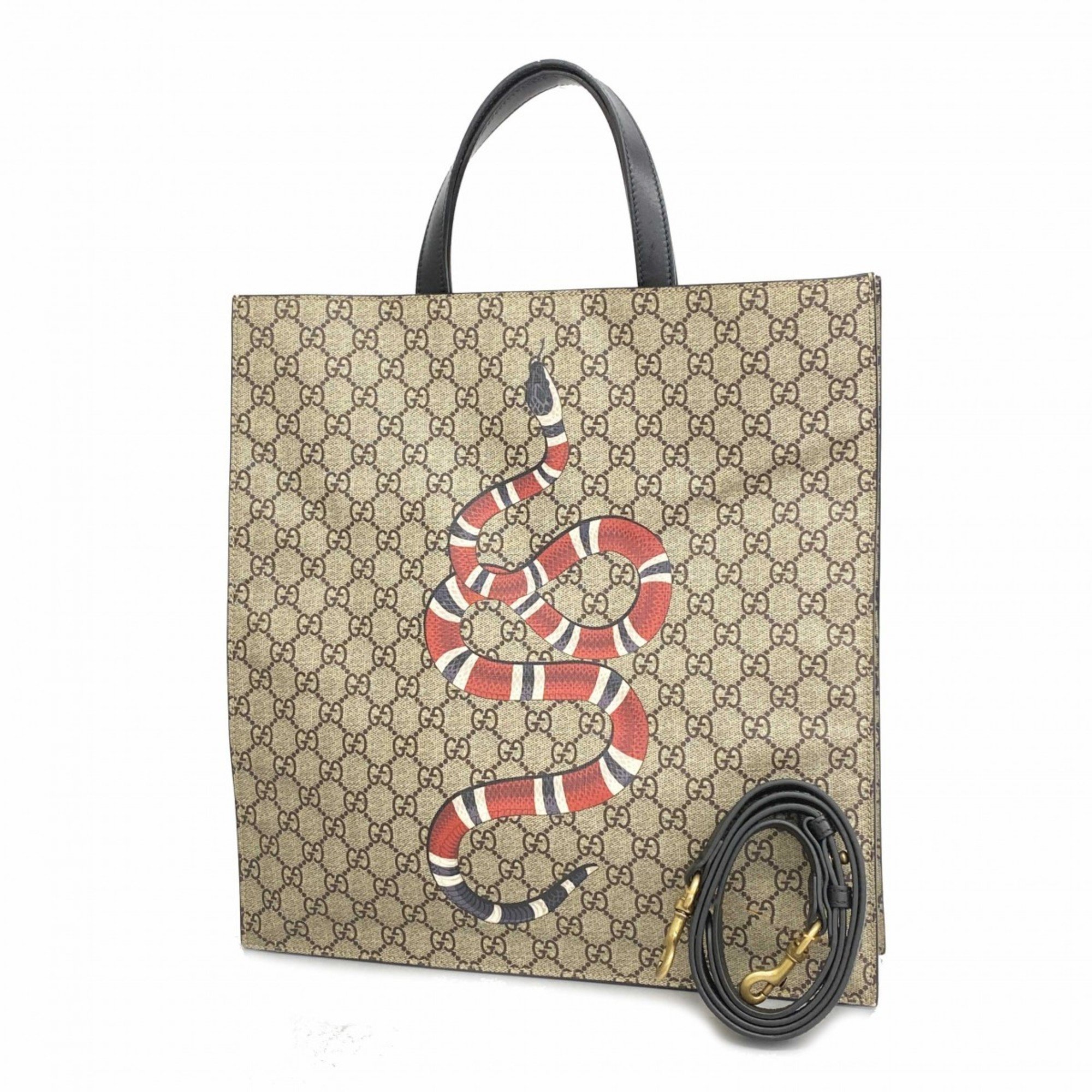 グッチ(Gucci) グッチ トートバッグ GGスプリーム スネーク 450950  ブラウン ブラック メンズ