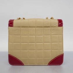 シャネル(Chanel) シャネル ショルダーバッグ チョコバー ラムスキン パテントレザー ベージュ レッドレディース