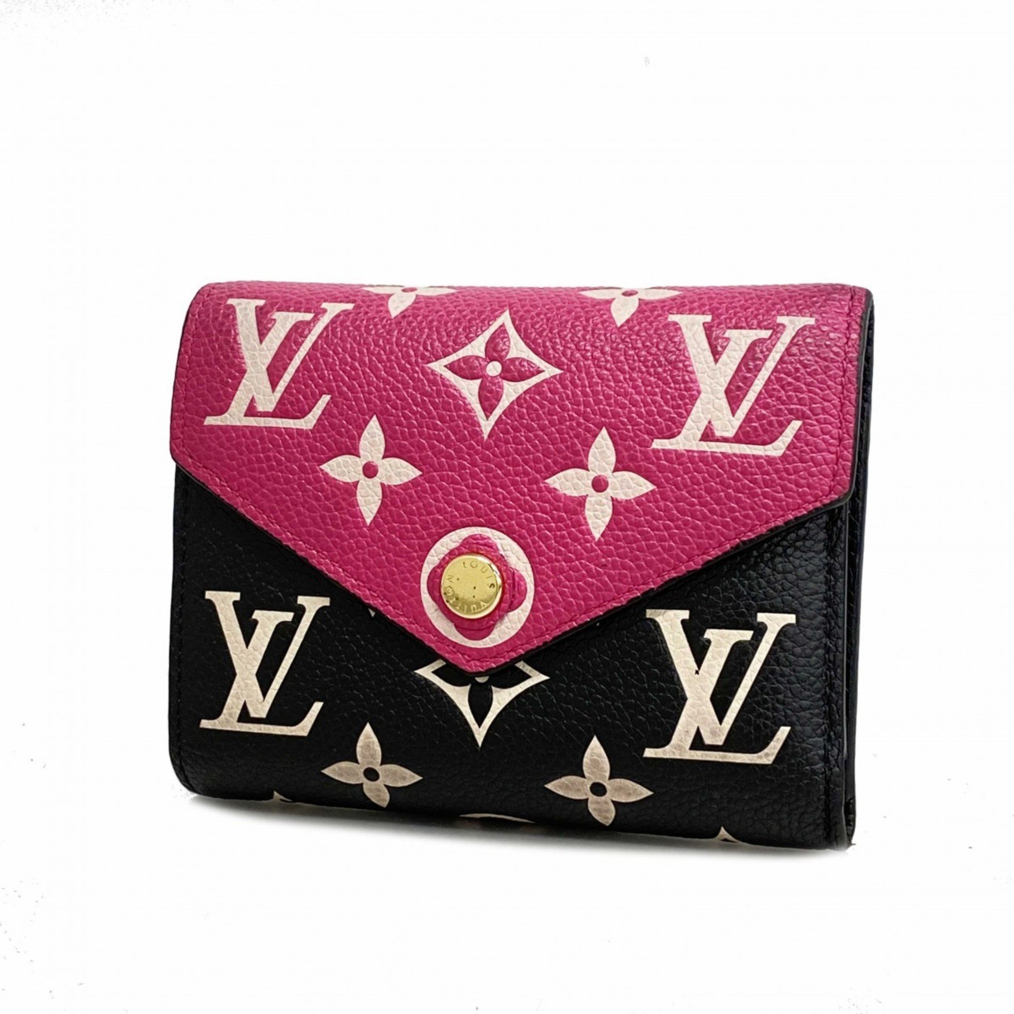 ルイ・ヴィトン(Louis Vuitton) ルイ・ヴィトン 三つ折り財布 モノグラム・アンプラント バイカラー ポルトフォイユヴィクトリーヌ  M81289 ブラック ローズピンクレディース | eLADY Globazone