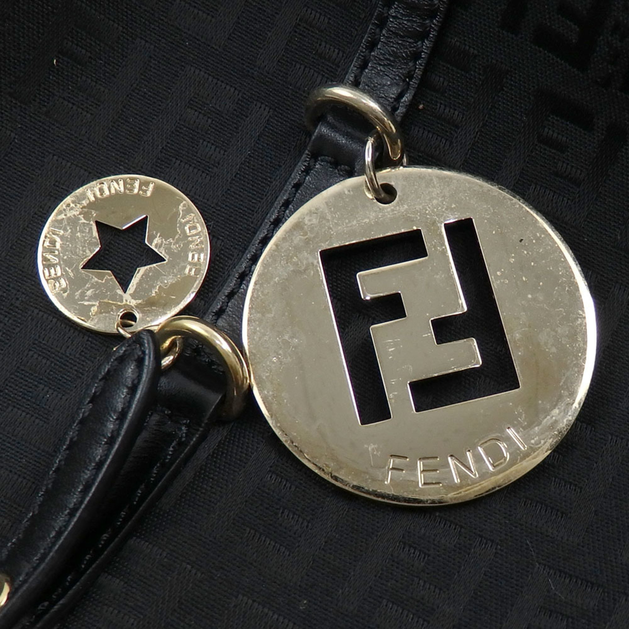 フェンディ(Fendi) レディース キャンバス,レザー ハンドバッグ ブラック